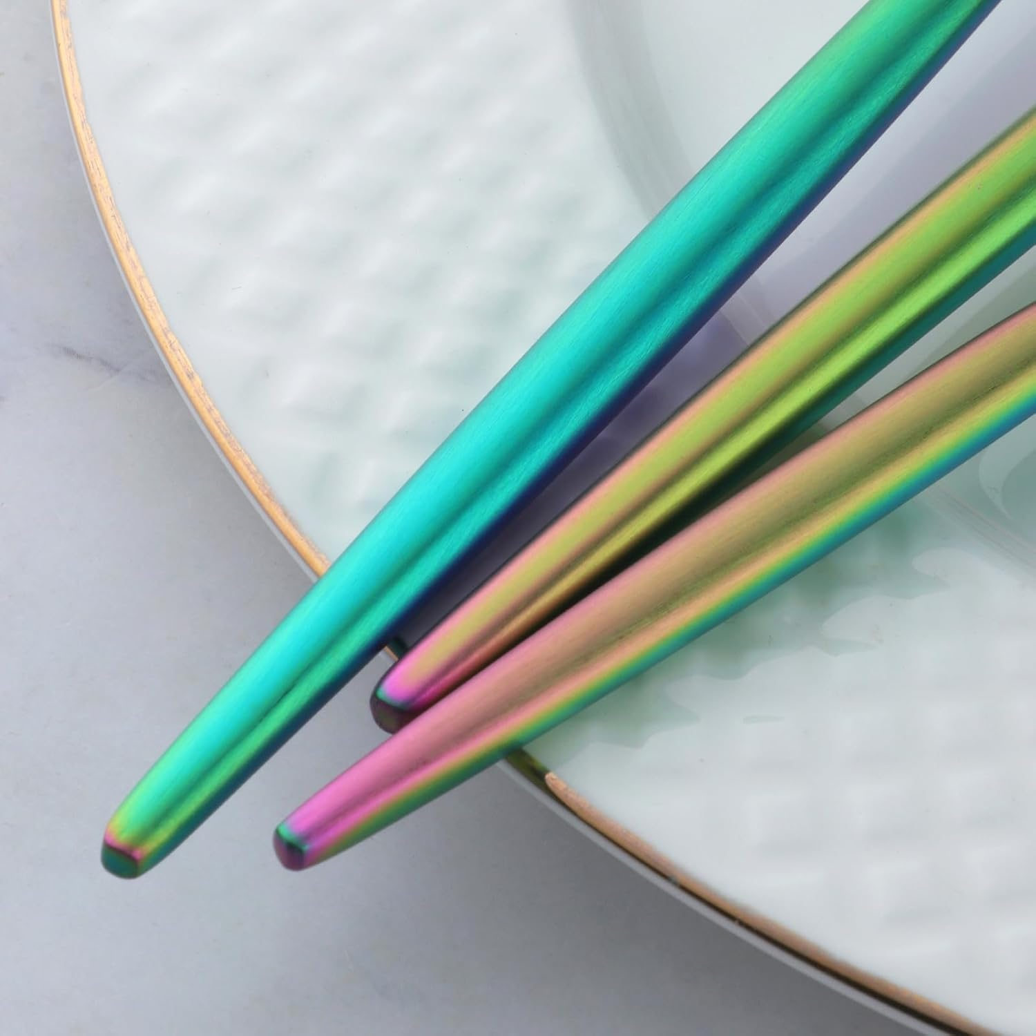 16 Piece Silverware Set, Stainless Steel Flatware Set Service for 4, Tableware Cutlery Set Including Knives Forks Spoons, Mirror Polishing, Dishwasher Safe (Rainbow) image number 5