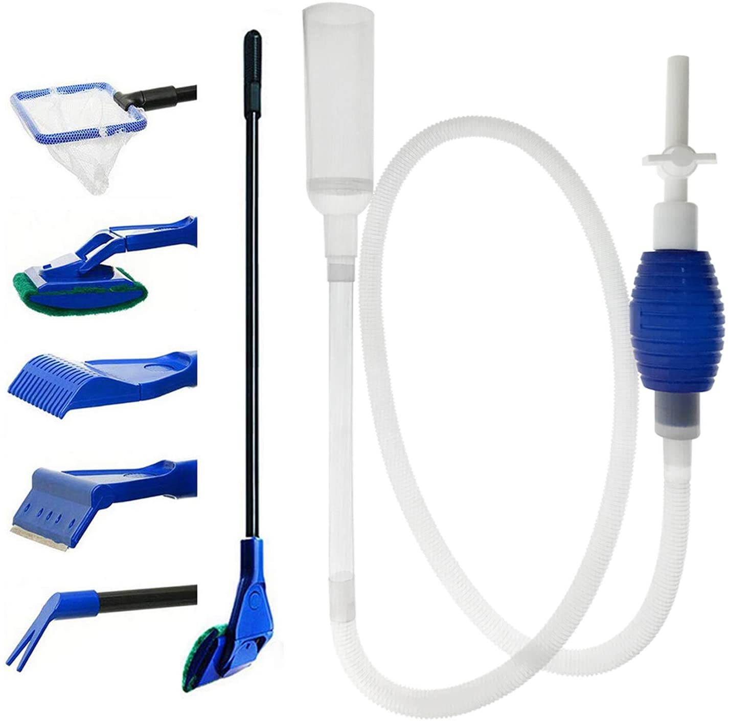 Greenjoy Aquarium Fish Tank Cleaning Kit Tools Algae Scrapers Set 5 in 1 & Fish Tank Gravel Cleaner - Siphon Vacuum for Water Changing and Sand Cleaner (Cleaner Set) image number 2