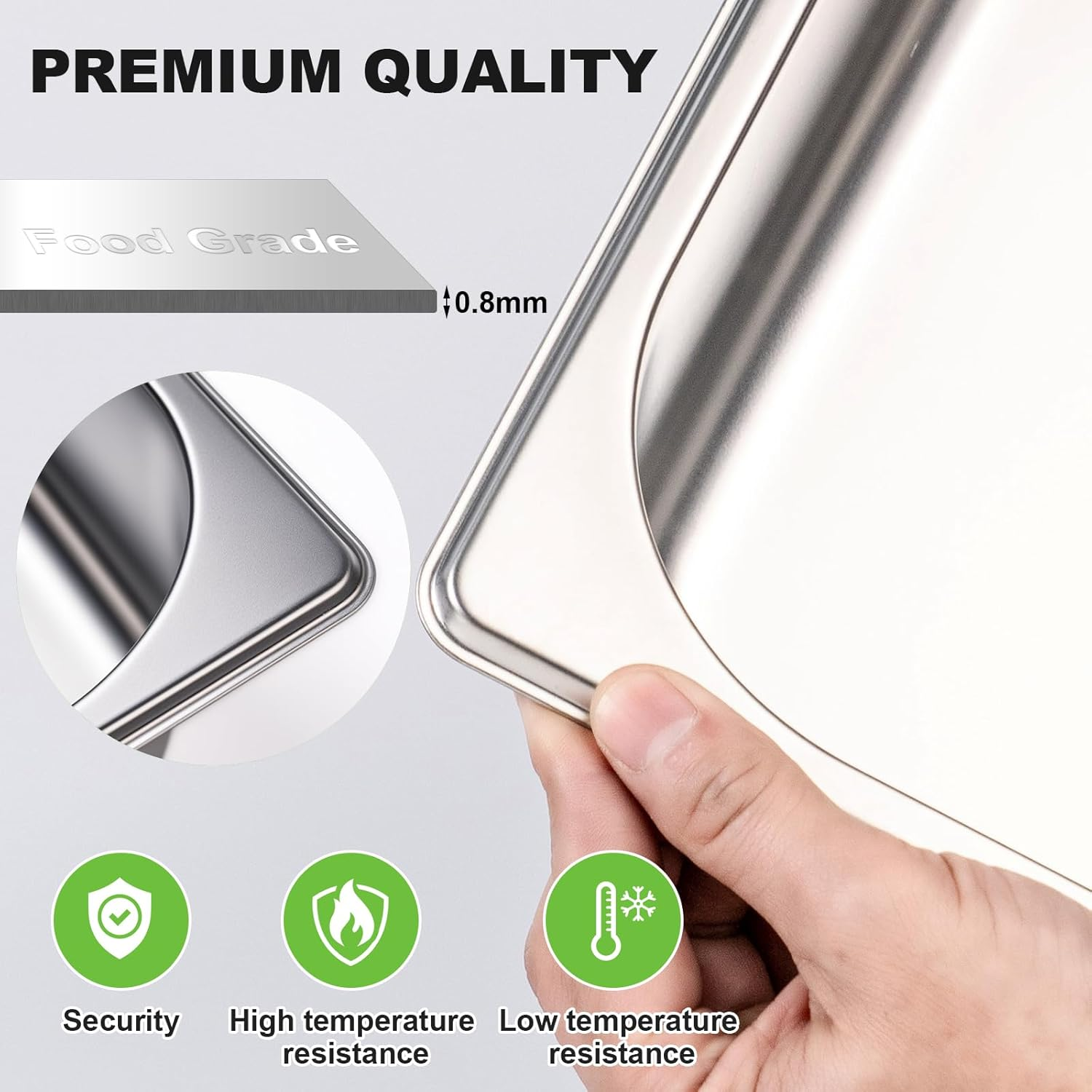 LZONEY Stainless Steel Hotel Pans 1/1 Full Size X 4" Deep Steam Table Pan with Lid, 4 Pack 0.8 Mm Thick anti Jam Pan Stainless Steel Steamer Pan for Hotel, Restaurant, Buffet image number 2