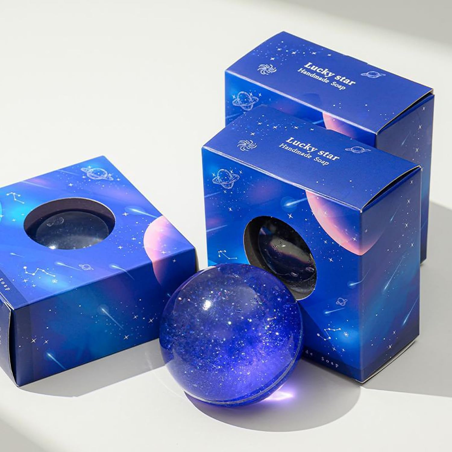 Lucky Sky Scented Botanical Soap Bar,100G Handmade Milky Way Galaxy Essential Oils Scented Bath Soap for Men&Women,Face Body Moisturizing Artisanal Floral Soap with Blistering Net