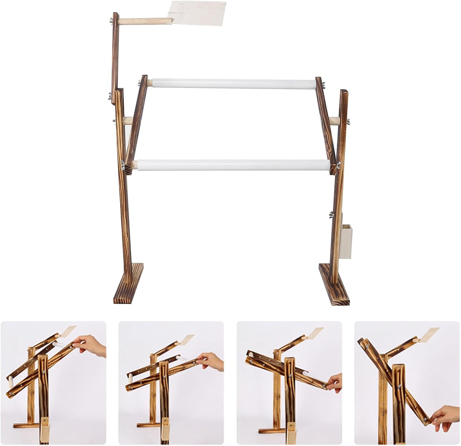 Round Stitch Frame Antique Wood Embroidery Stand Rack Height Sewing Craft Accessory image number 5