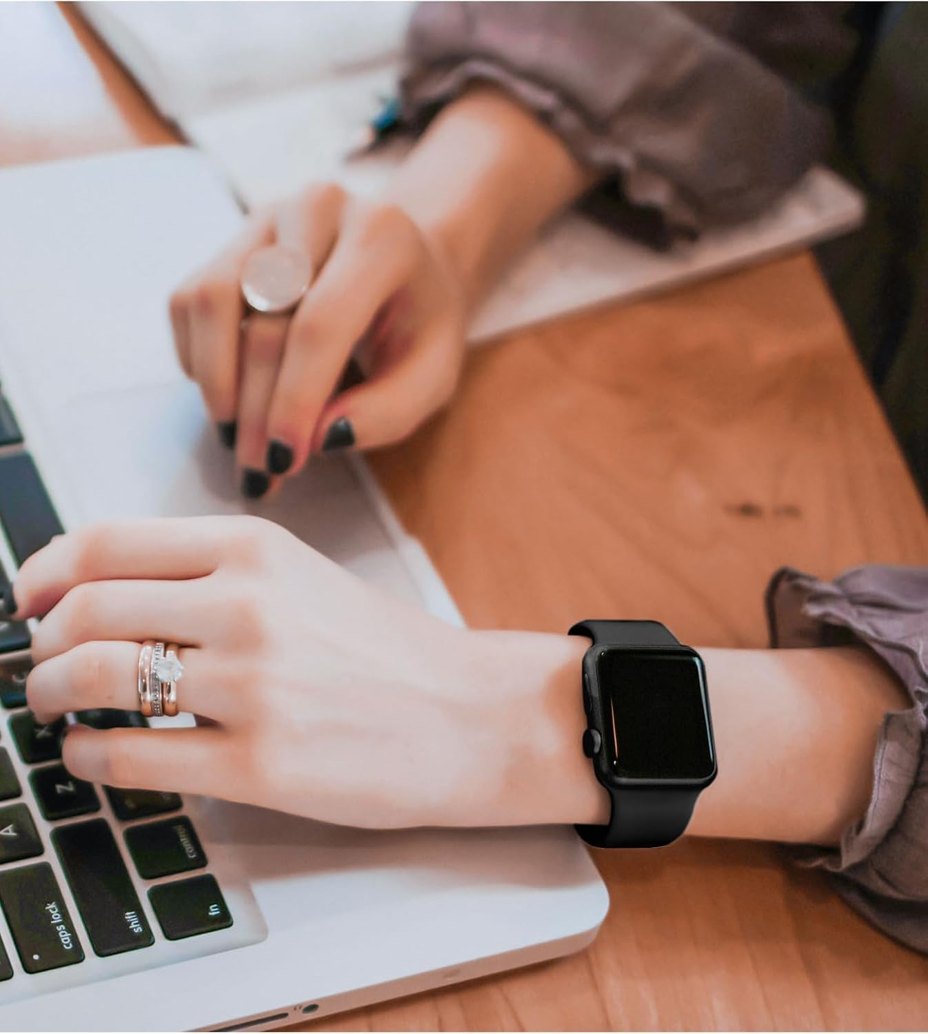 Sport Bands Compatible with Apple Watch Series 10, Ultra 1/2, SE, 9 8 7 6 5 4 3 2 1, Iwatch for Apple Watch Band for Women Men 38Mm 40Mm 41Mm 42Mm 44Mm 45Mm 46Mm 49Mm Soft Silicone Strap,Black image number 3