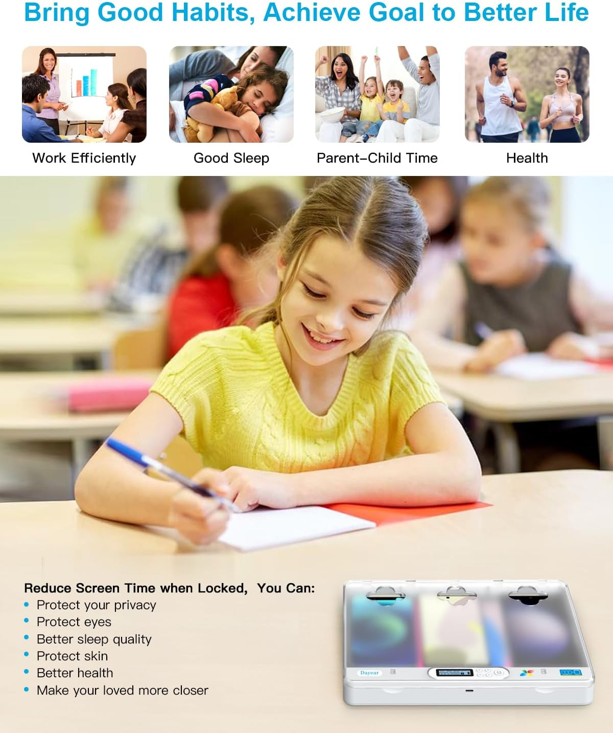 Phone/Pad Prison and Timer Lock Box - Safe Lockable Box for Phone/Ipad/Tablet/Tv Controller - Lock Addiction and Temptation (Crystal) image number 1