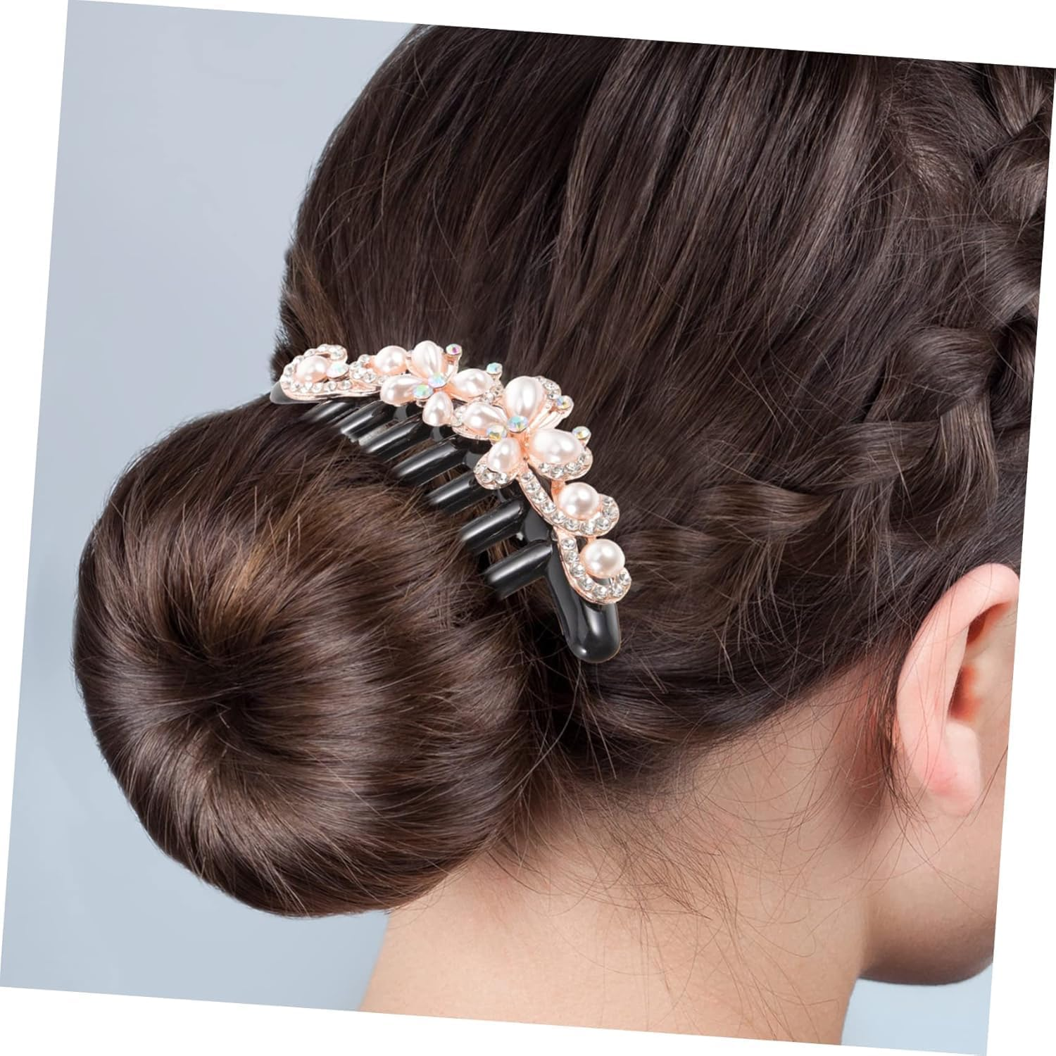 7 Teeth Pearl Crystal Rhinestone Floral Hair Side Comb, 2Pcs 7 Teeth Hair Side Combs Crystal Vintage Headpieces Hair Tools Pins for Women image number 6