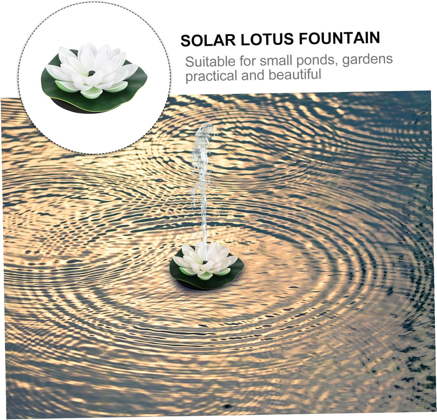 Solar Powered Lotus-Shaped Floating Fountain Water Feature for Garden Pool Aquarium Outdoor Decor White Material with Spray Height Automatic Activation image number 2