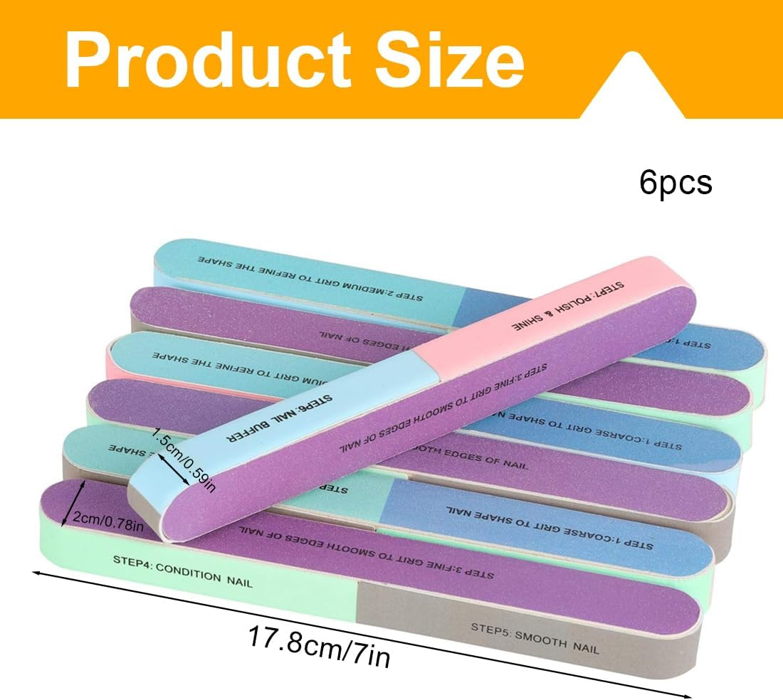 SGERUFZ Nail Buffer 7 Way Natural Nail Buffer 7 Step Sander 120/240/600/3000/6000 Grit for Shiny Nails (4Pcs) image number 2