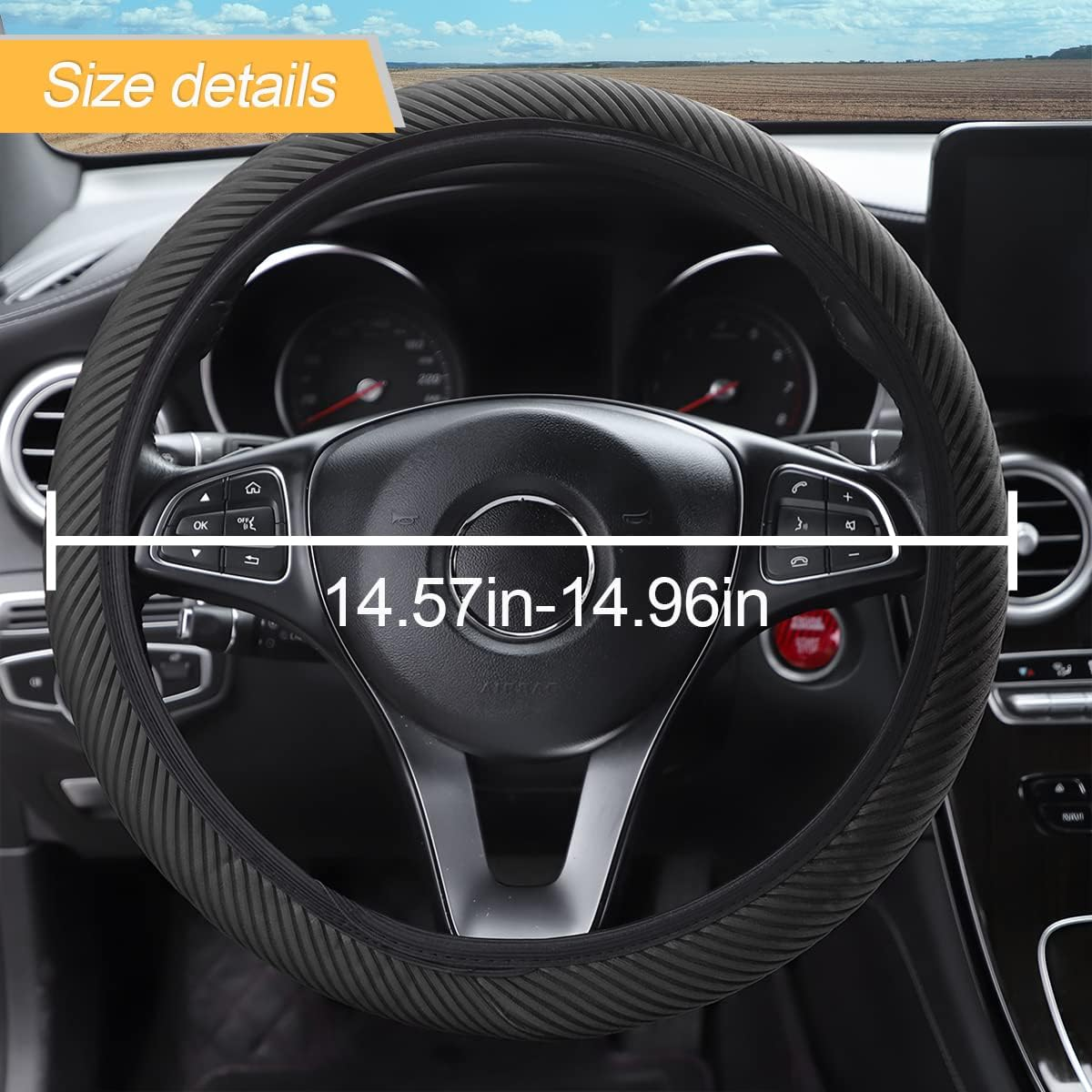 Loyaforba Car Steering Wheel Cover, Breathable Striped Mesh Auto Steering Wheel Protector, Universal Elastic Anti-Slip 15 Inch for Men Women, Car Interior Accessories Fit for Most Vehicles (Black) image number 5