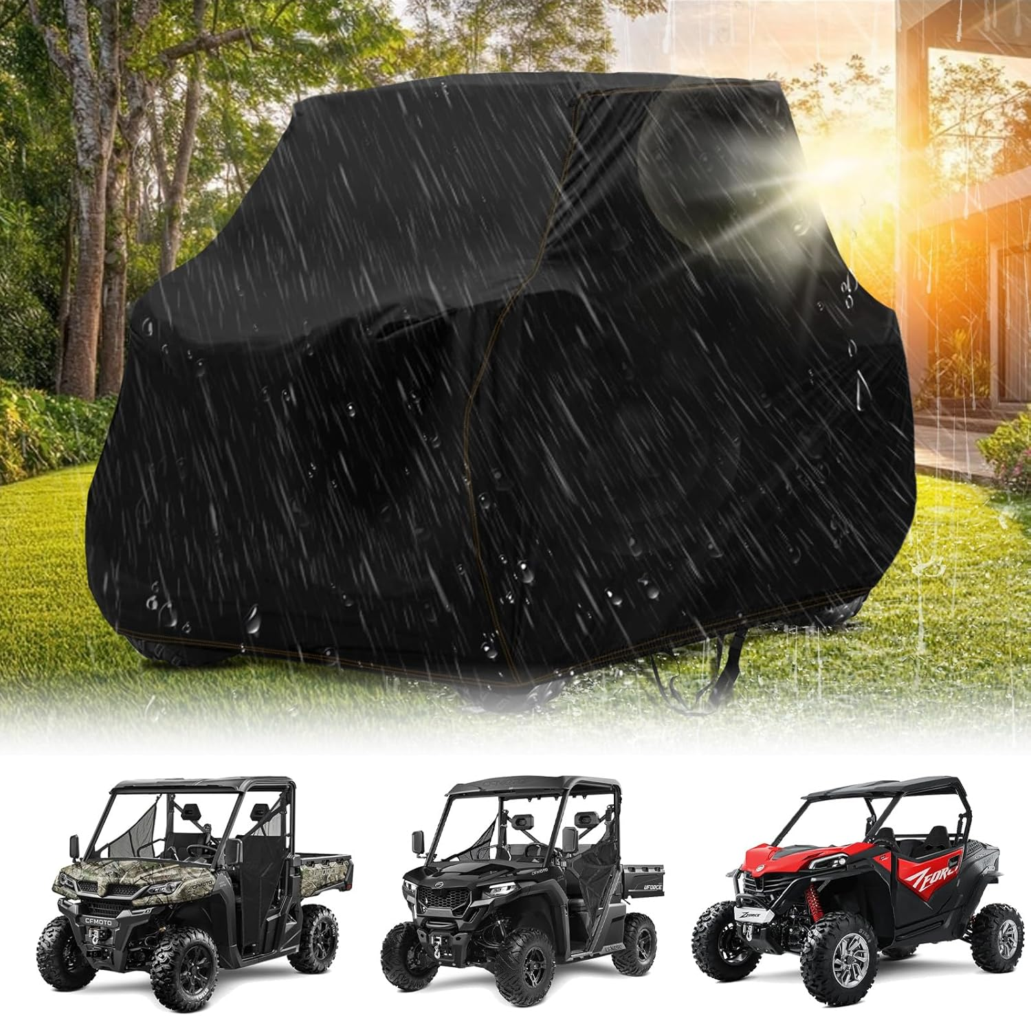 QYMOTO CFMOTO UTV Cover Heavy Duty All Weather Storage Cover Fits for Uforce Zforce 500 600 800 950 1000 2 Seater Cover Windproof Rainproof image number 4