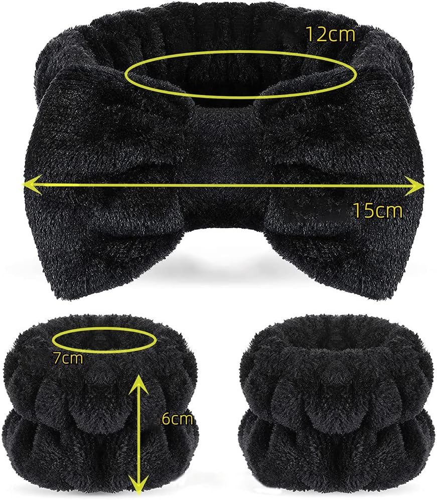 3 Piece Spa Headband and Bracelet Face Headband Wrist Wash Bands Set Soft Makeup Hair Band Fluffy Cosmetic Headband Grey image number 5