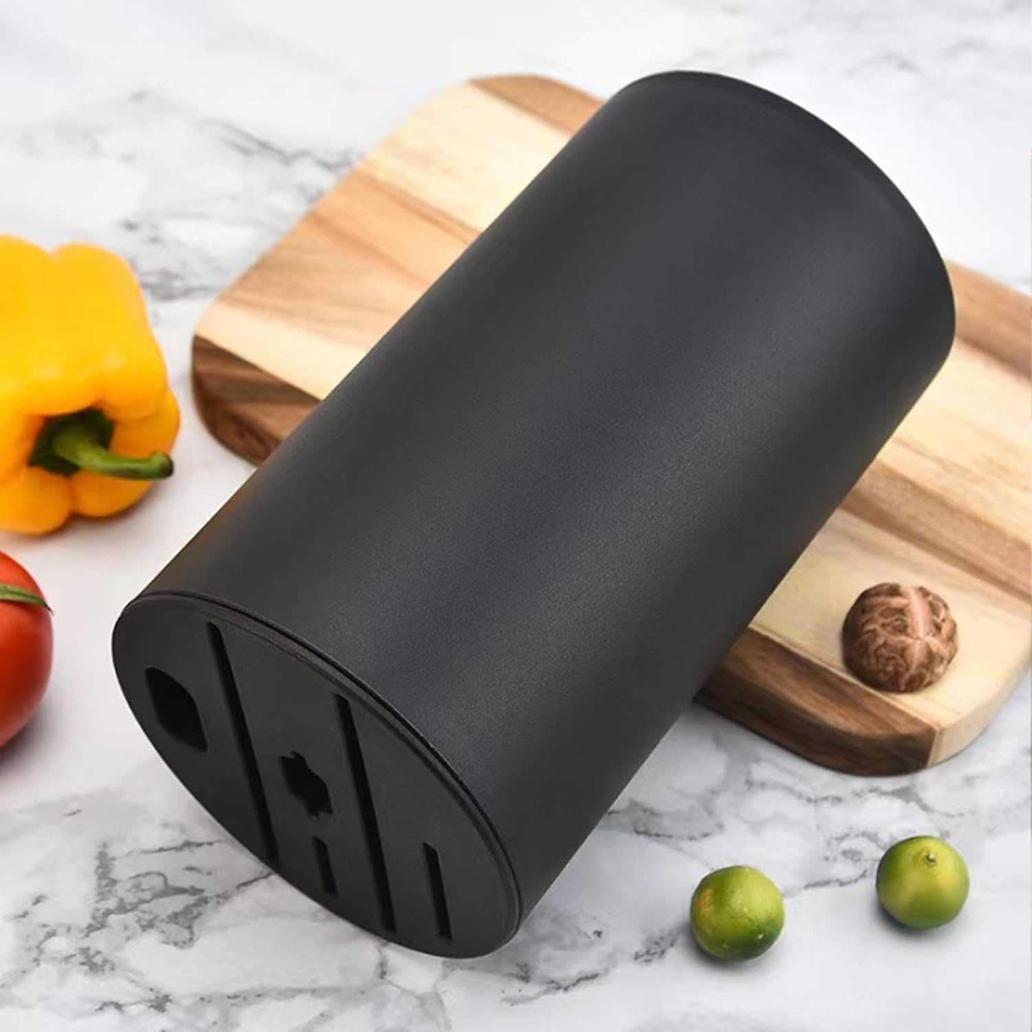 SMART PEPPER Knife Block Holder, Universal Knife Block without Knives, Unique Double-Layer Wavy Design, Black Knife Holder for Kitchen, Space Saver Knife Storage with Scissors Slot image number 5