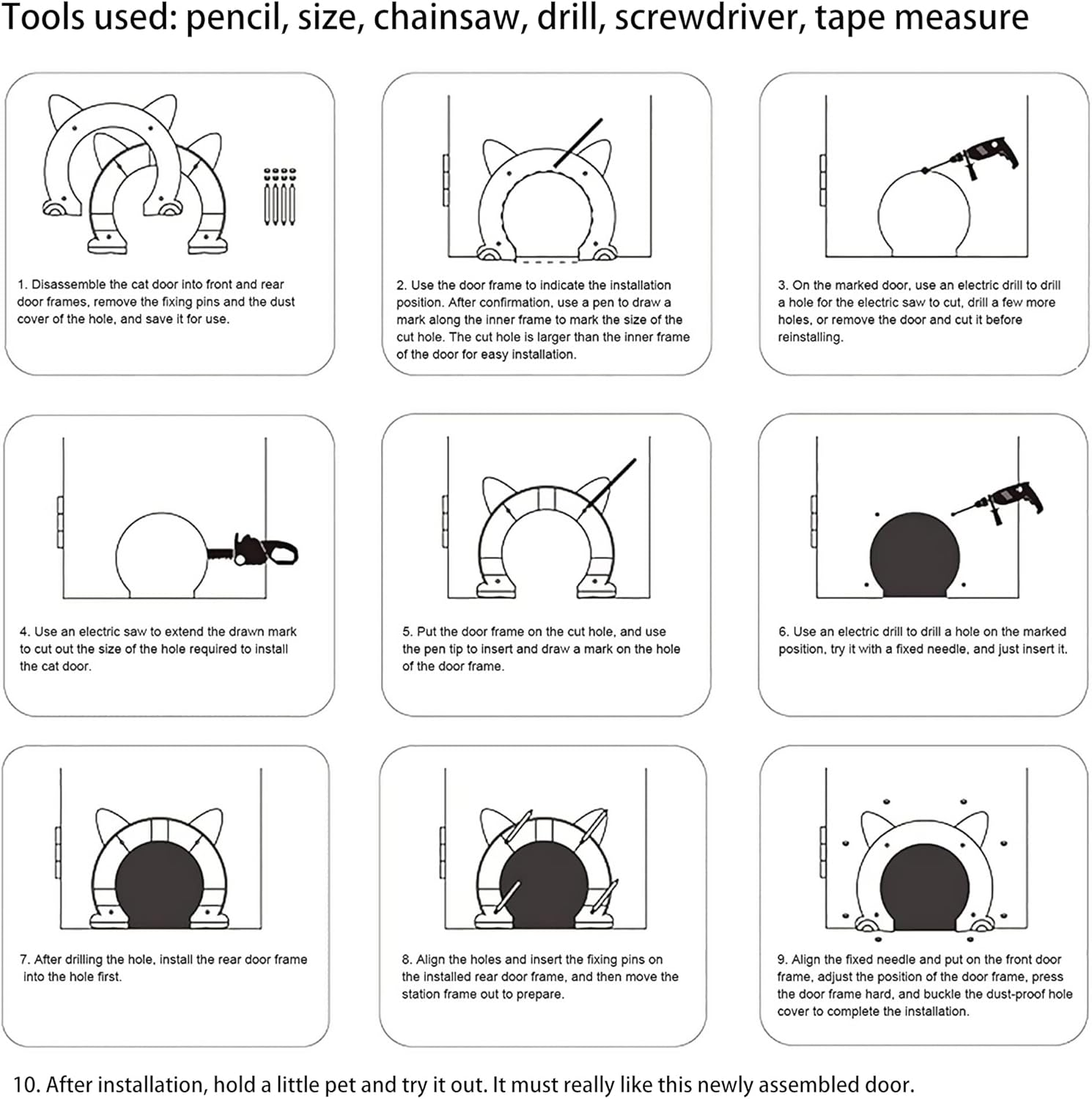 Cat Door Interior Door No-Flap Cat Door Fits Both Solid and Hollow Indoors Door Pet Doors for Cat, Easy DIY Setup (Black,L) image number 5