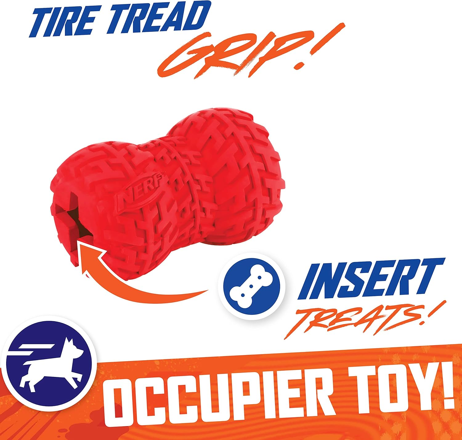 Nerf Dog Tire Feeder Dog Toy, Lightweight, Durable and Water Resistant, 4 Inches, for Medium/Large Breeds, Two Pack, Blue and Red image number 1