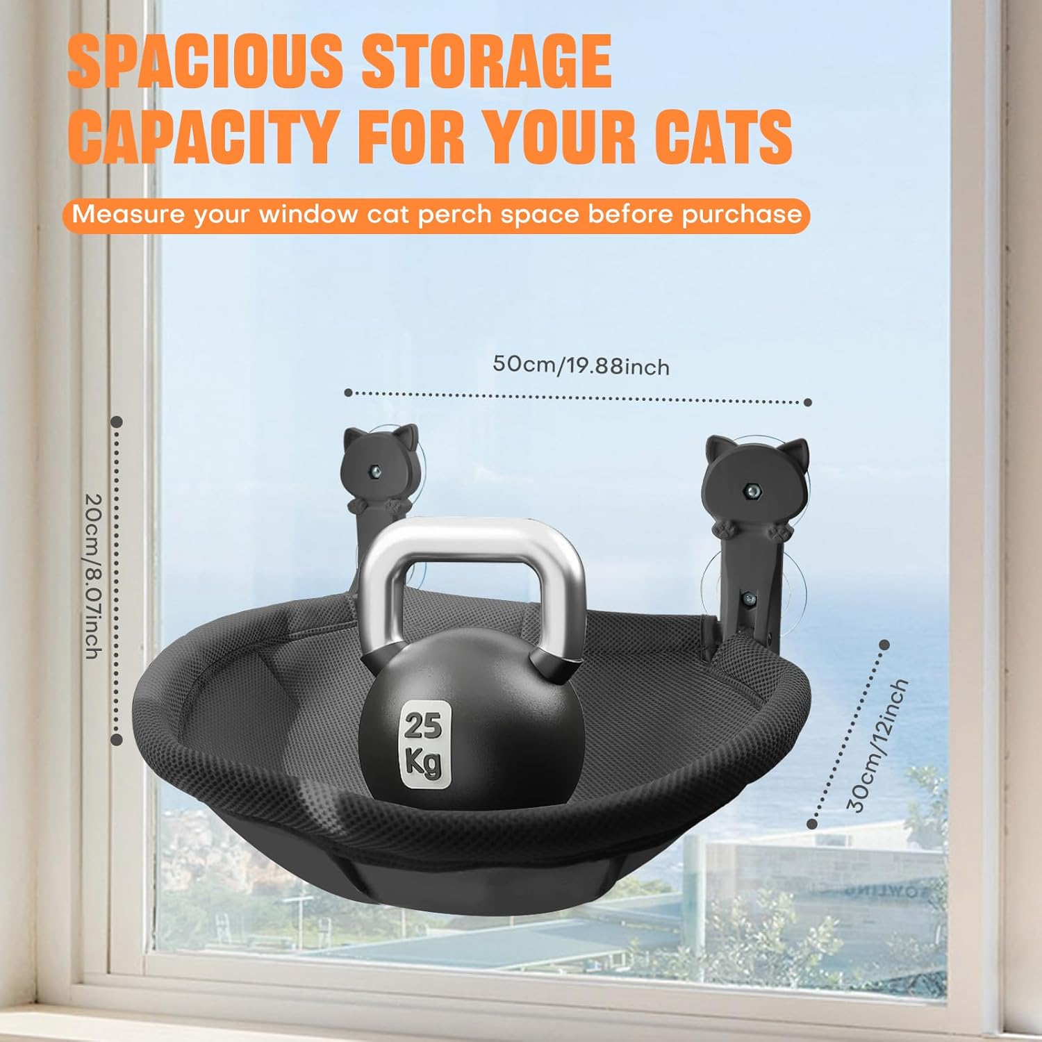 Homegroove Cat Window Perch, 18 X 12 Inch Foldable Cat Hammock for Window with Sturdy Metal Frame, Breathable Cordless Window Bed for Resting Seat for Indoor Cats (Black, 45 X 30 CM) image number 3