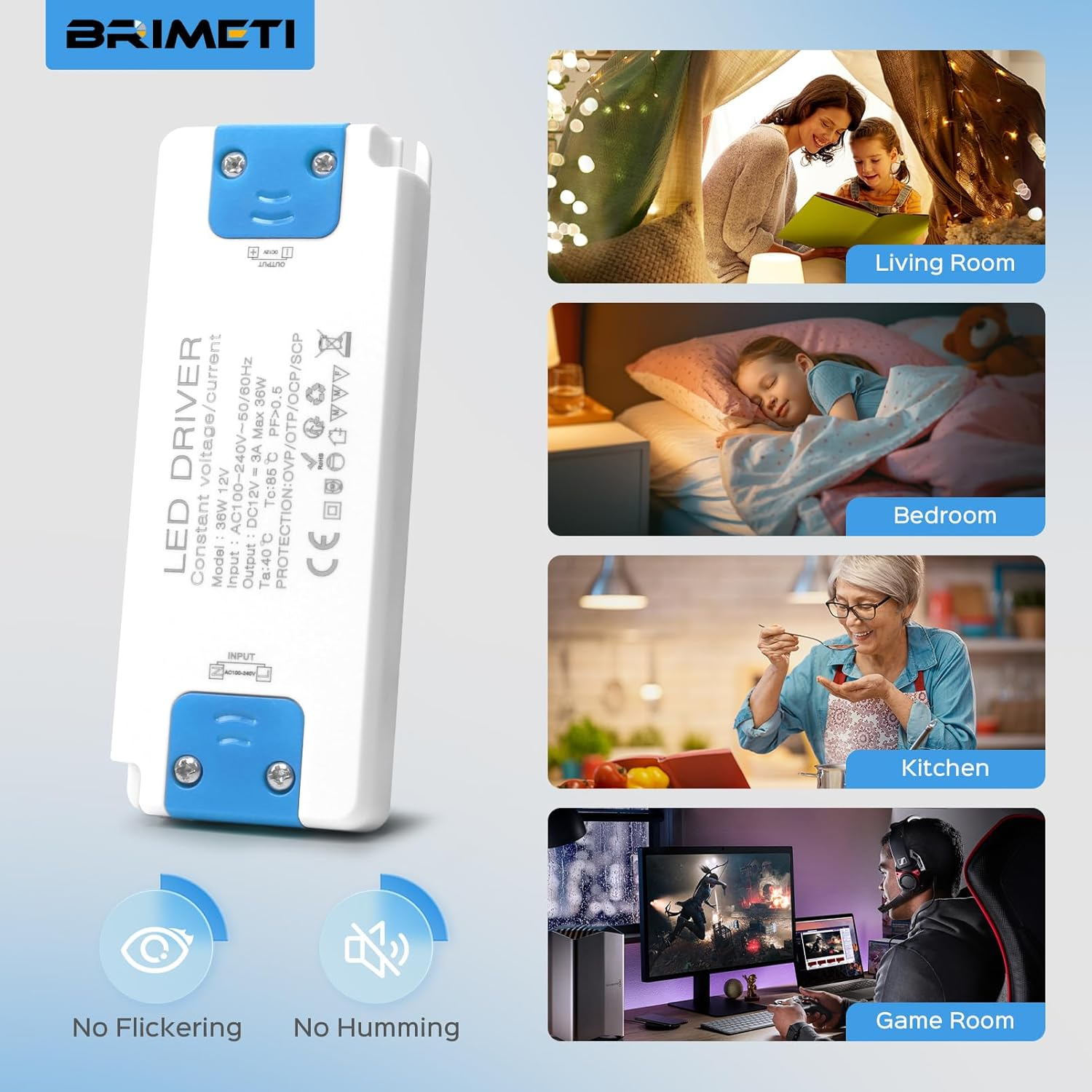 LED Driver 12V, BRIMETI 60W LED Transformer 5A Slim LED Power Supply Adapter AC 240V to 12V DC Low Voltage, Constant Voltage, Suitable for LED Light Strip image number 4