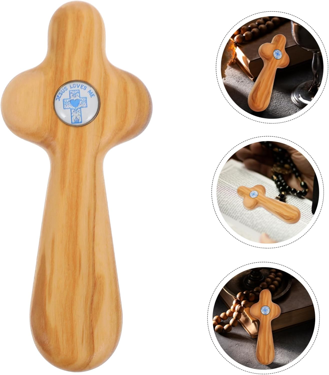 DOITOOL Handheld Wooden Cross Olive Wood Pocket Cross for Baptism First Communion Religious Ceremonies Unique Design Lightweight Portable Faith Symbol image number 5