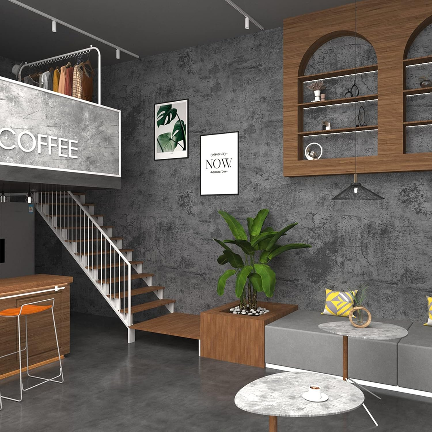 16"&times;118" Thick Blue Grey Peel and Stick Concrete Wallpaper 3D Faux Gray Concrete Contact Paper Vinyl Wrap DIY Self Adhesive Matte Grey Cement Wallpaper Tile Sticker for Countertops Walls Drawer image number 4