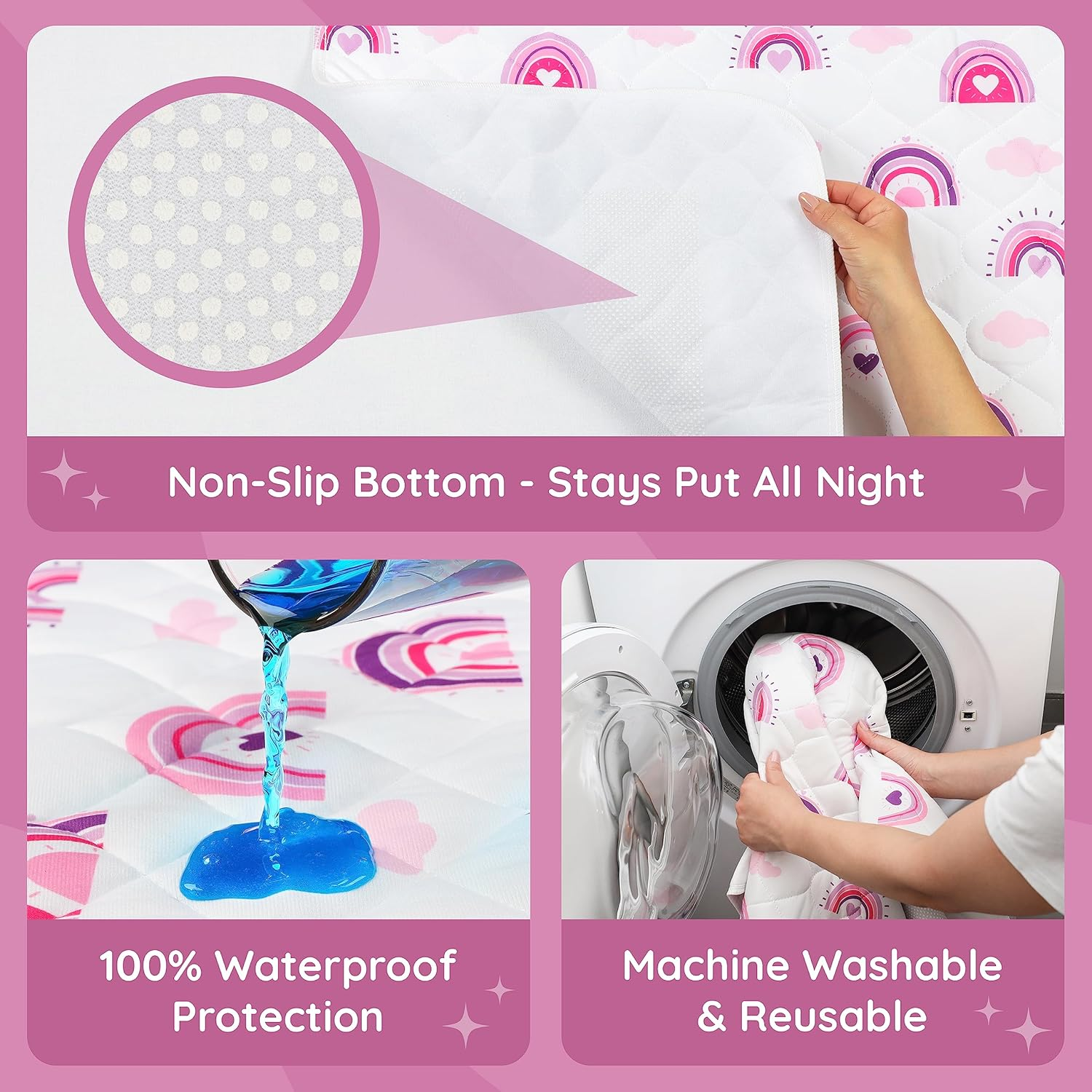 Potty Training Bed Pad, Waterproof Mattress Protector for 100% Night Time Protection|Rainbow|Lifesaver for Mattress Whilst Night Time Toilet Training|Easy to Wash & Dry|Fits Toddler & Single Size Bed