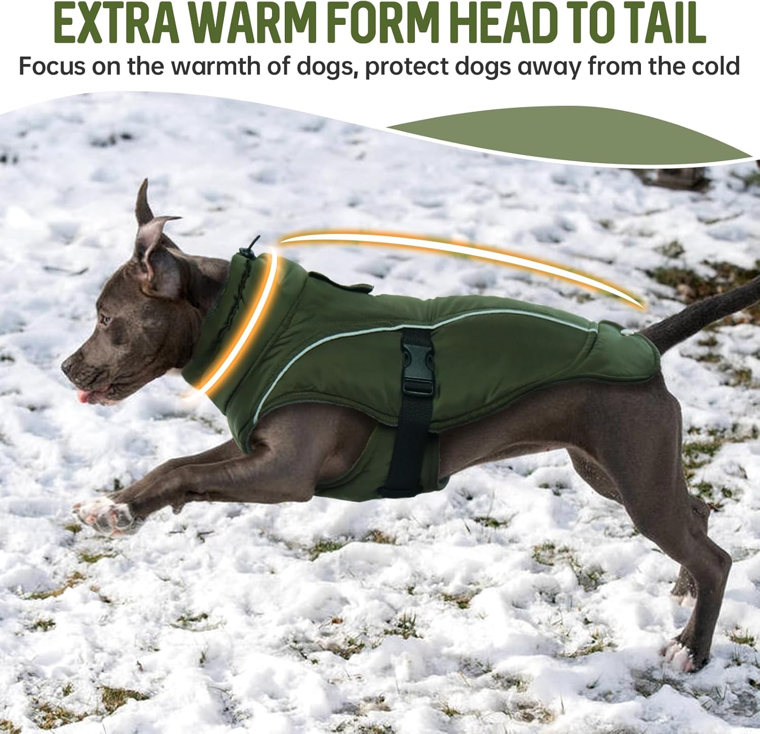 DENTRUN Large Dog Coat - Thick Fleece Lined Reflective Winter Jacket, Snap Closure & Leash Hole, Warm Thick Fleece Lined, Plush Turtleneck Vest for German Shepherd, Army Green, XXL image number 5