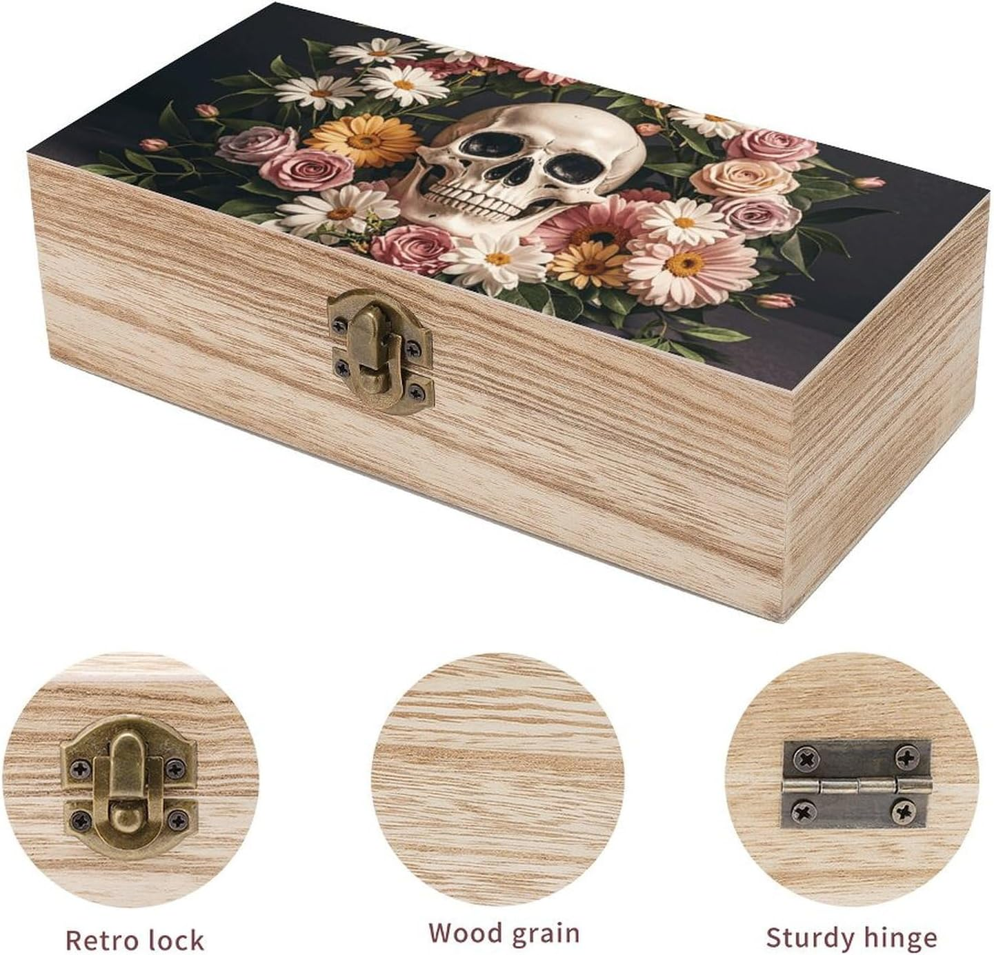 Bonsai Tree Sugar Skull Wooden Box Wood Wedding Keepsake Boxes with Lids Small Decorative Boxes Lightweight Wooden Memory Storage Box for Crafts Keepsakes Jewelry Photo Letter Storage image number 2