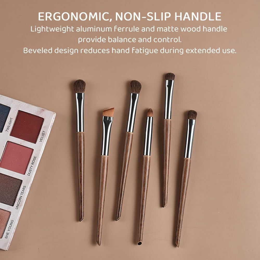 HYAVIA 6-Piece Eyeshadow & Kabuki Makeup Brush Set, Ultra-Soft Hair Brushes for Concealer, Blush, Contour & Blending, Travel-Friendly Cosmetic Brush Kit &ndash; Brown image number 4