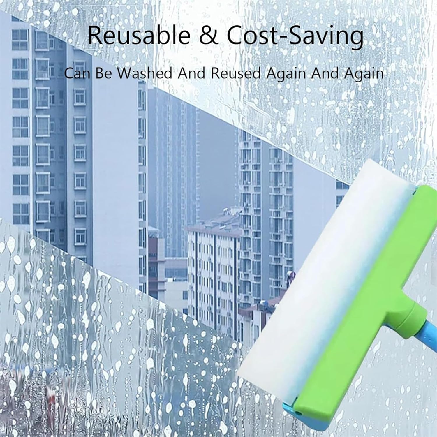 3-In-1 Silicone Window Cleaning Kit &ndash; Streak-Free Squeegee for Shower Glass, Mirrors, Car Windows & Home &ndash; Includes Scraper & Microfibre Cloth (Blue White-1 Pc) - Blue White-2 Pcs image number 3