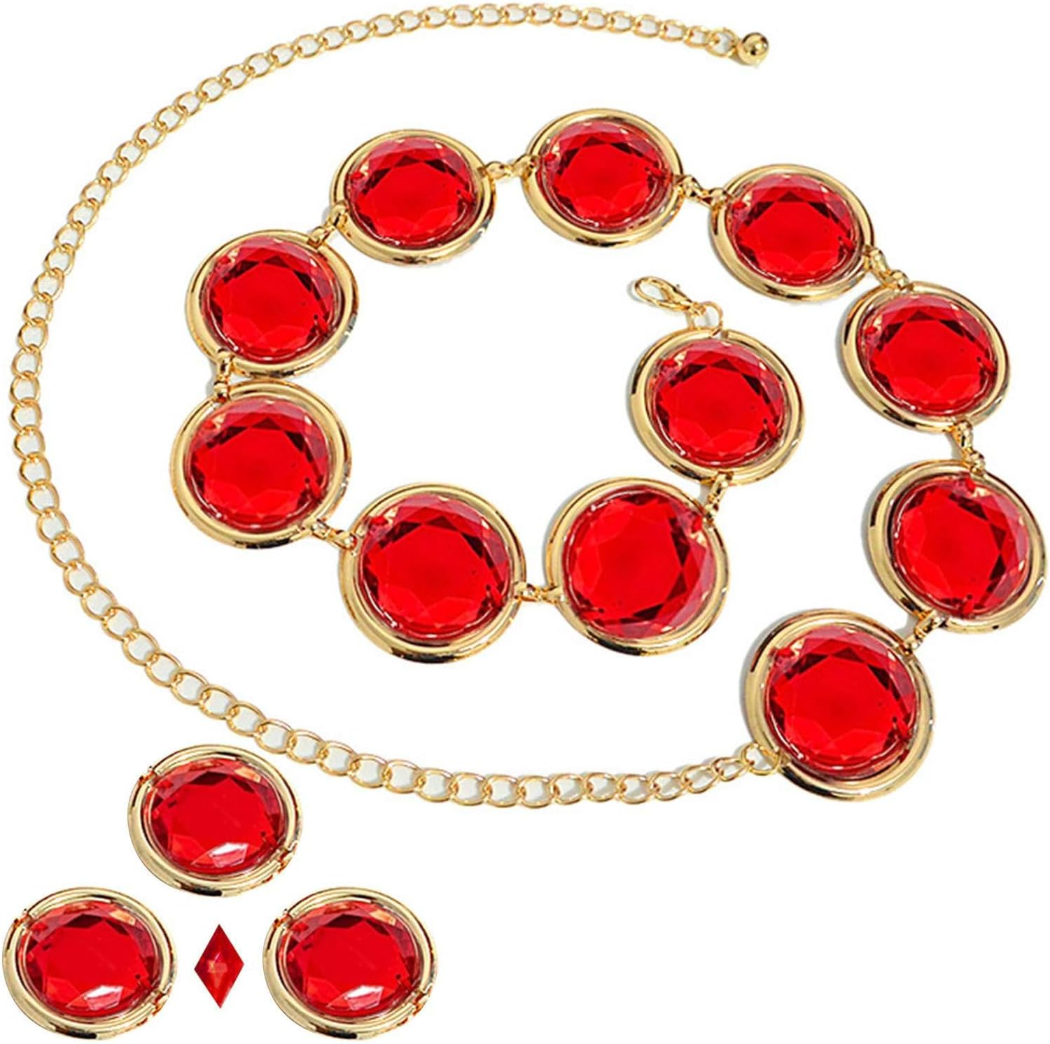 Cosplay Belt Women - Women'S Cosplay Red Waist Belt,Red Stone Chain Adjustable Costumes Props Costume Accessories image number 4