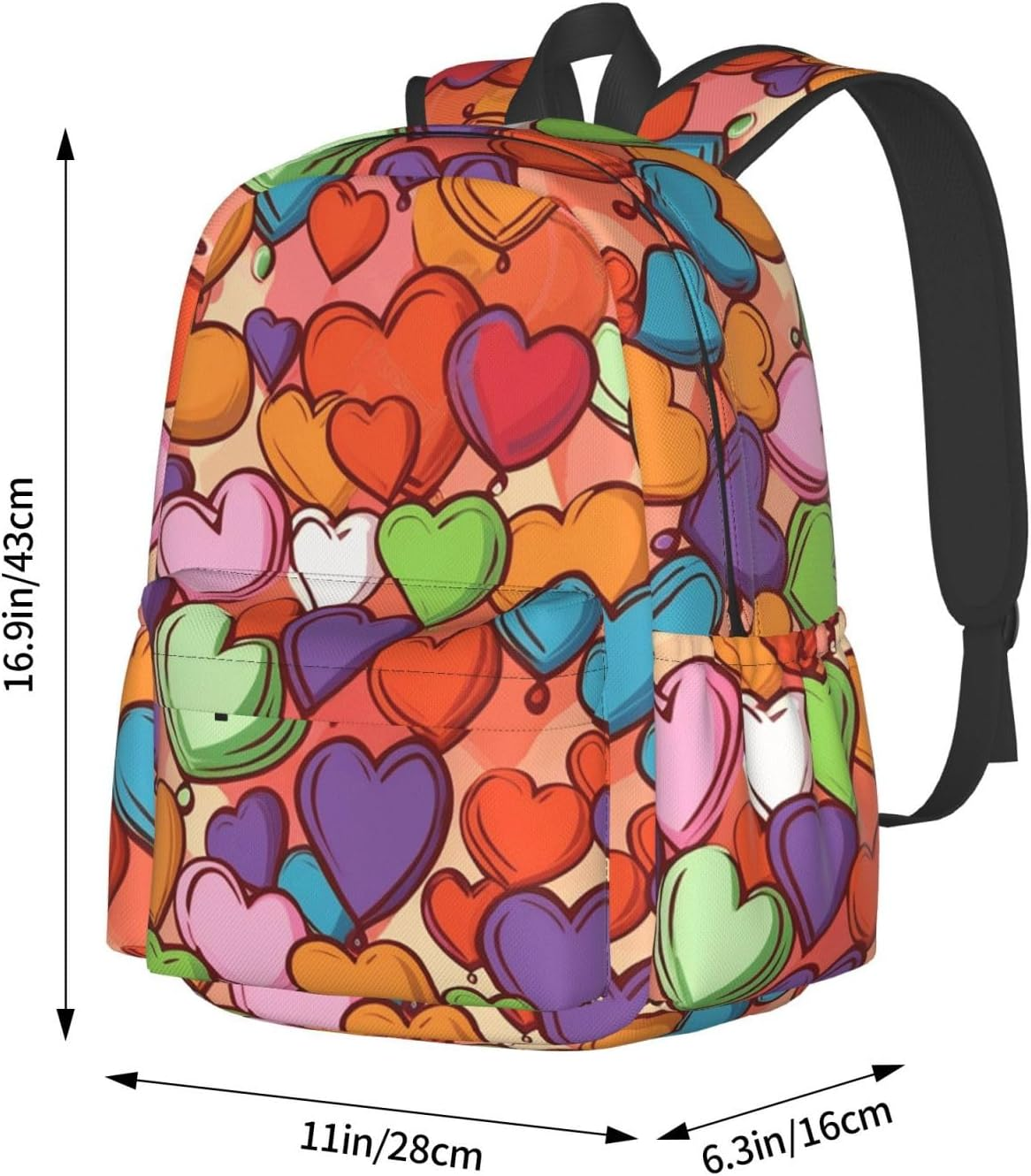 LKVNSWERT - Travel Backpack for Men and Women, Travel Backpack for 15.6 Inch Laptop, Casual Daypack for Weekend - Colorful Heart Pattern. image number 3