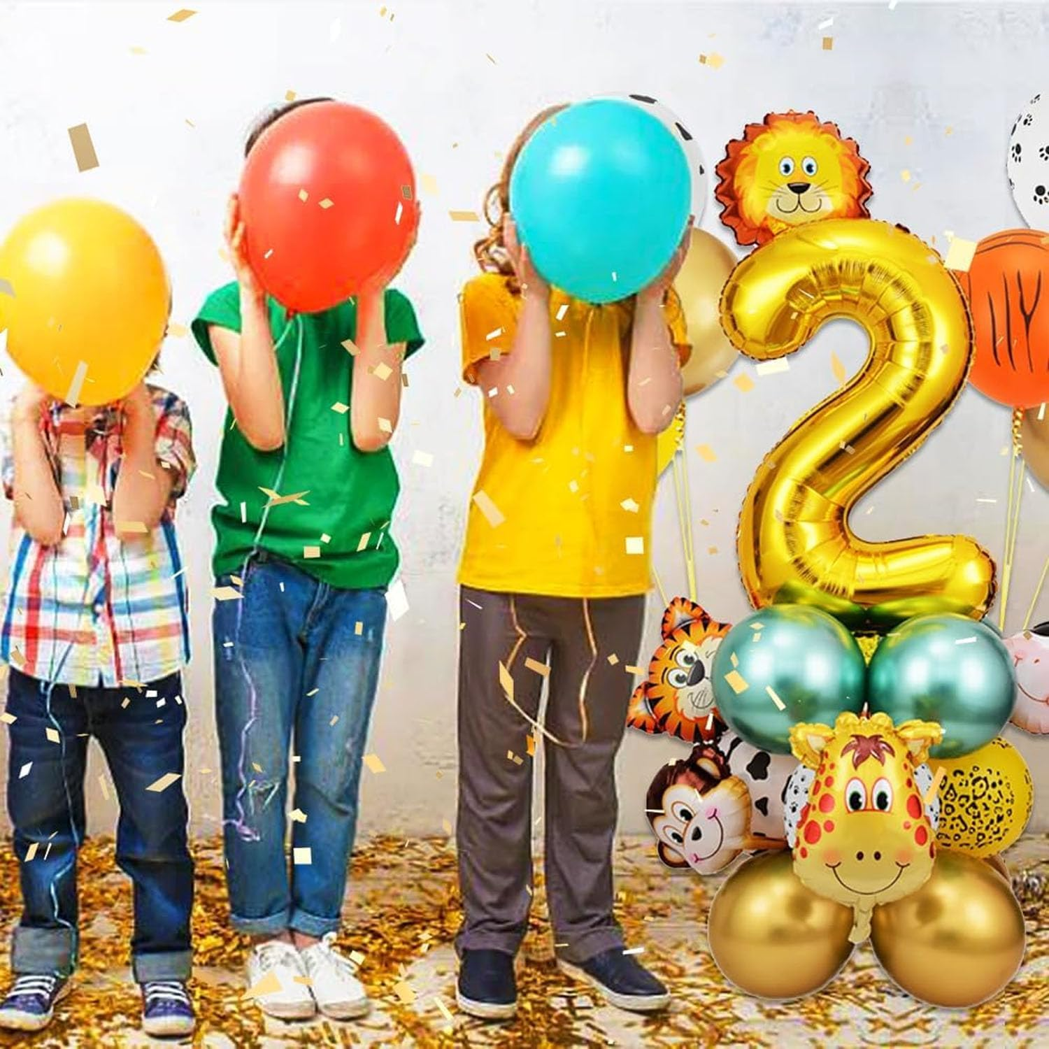 Jungle Safari Birthday Number Balloonsdecorations 32Inch Number 2 Balloons 24Pcs Gold Party Decorations Backdrop Animal Balloons for Birthday Party Supplies - 2Th image number 5