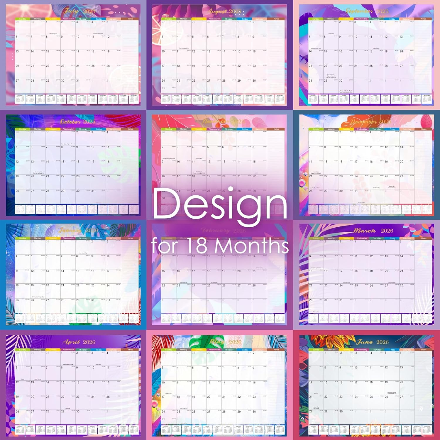 Gannyfer Desk Calendar 2026-18 Month Large Desk Calendar, Use Now to Dec 2026, 22" X 17" Desktop Pad Calendar, Office Supplies Perfect for Planning and Organizing in Your Home, School or Office - Colorful image number 6