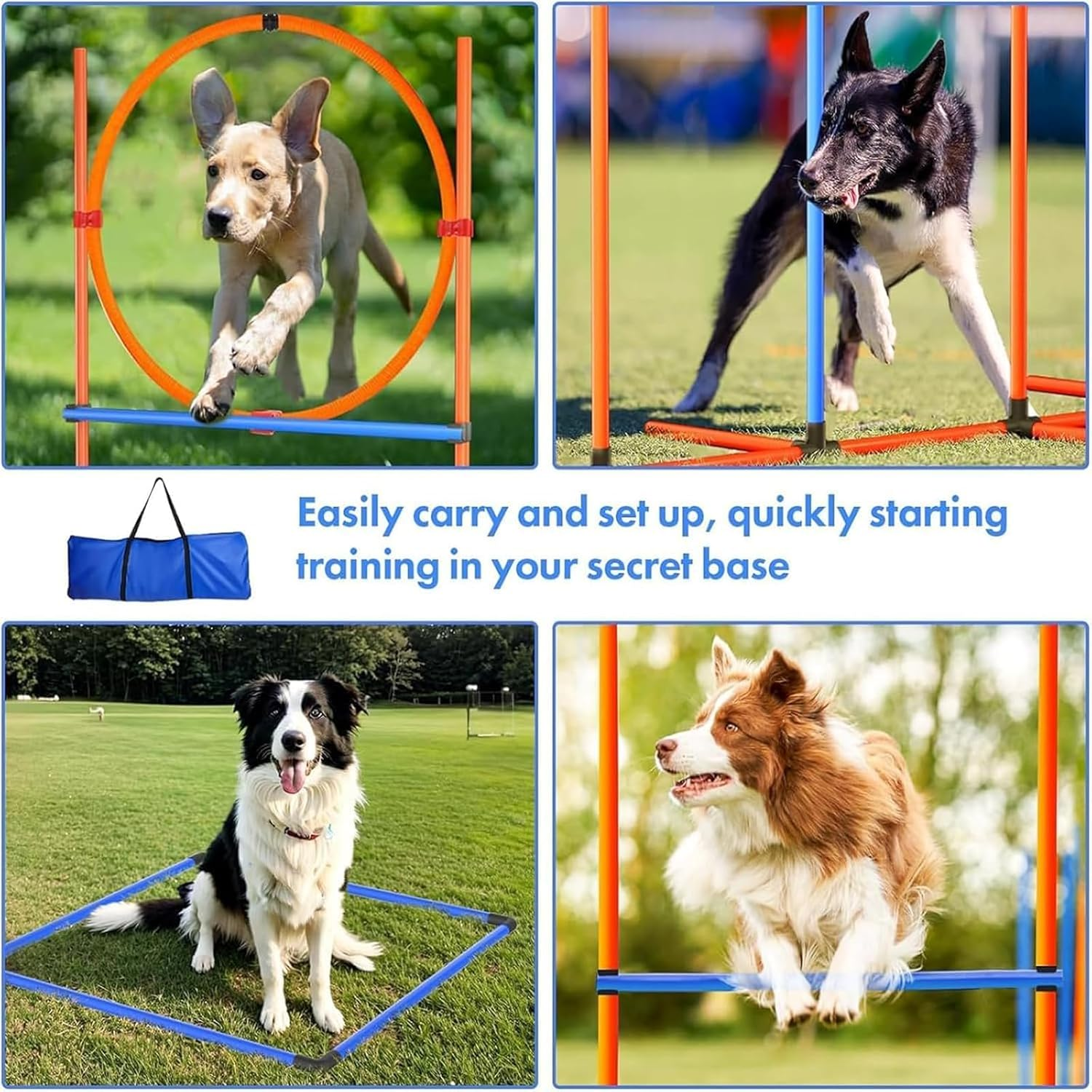 Dog Agility Training Equipment, Dog Obstacle Course Training Starter Kit Includes Tunnel, Weave Poles, Adjustable Hurdle, Jump Ring, Pause Box,Carrying Bag, Pet Outdoor Games image number 6