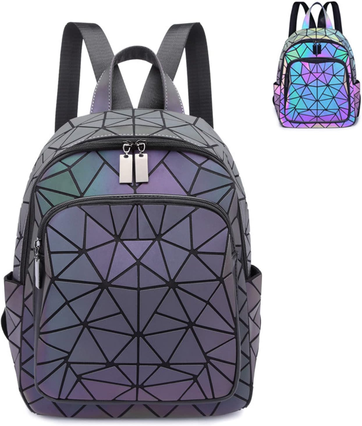 Women Luminous Backpack Fashion Geometric Diamond Travel Shoulder Bag Folding Female Student School Shine Backpack