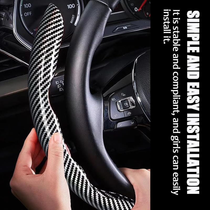 JZS 3 Piece Carbon Fiber Steering Wheel Cover anti Slip Snap on Grip for 15 Inch Universal Car Matte Black image number 3
