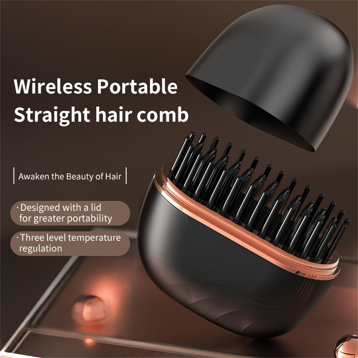 Mini Straightener, Rechargeable Portable Hair Straightener Brush, 3 Temp Settings & Fast Heat-Up, Heat-Resistant Protective Shell, Lightweight for Travel image number 6