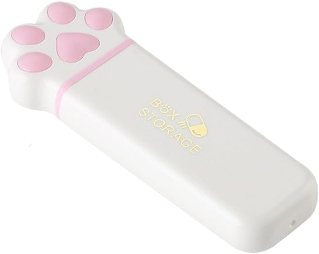 Daily Pill Organiser Box, Cute Cat Paw, 3 Compartments Pill Holder Container, Small Portable Pill Case for Travel Pocket Purse, Kawaii Gift (Pink)