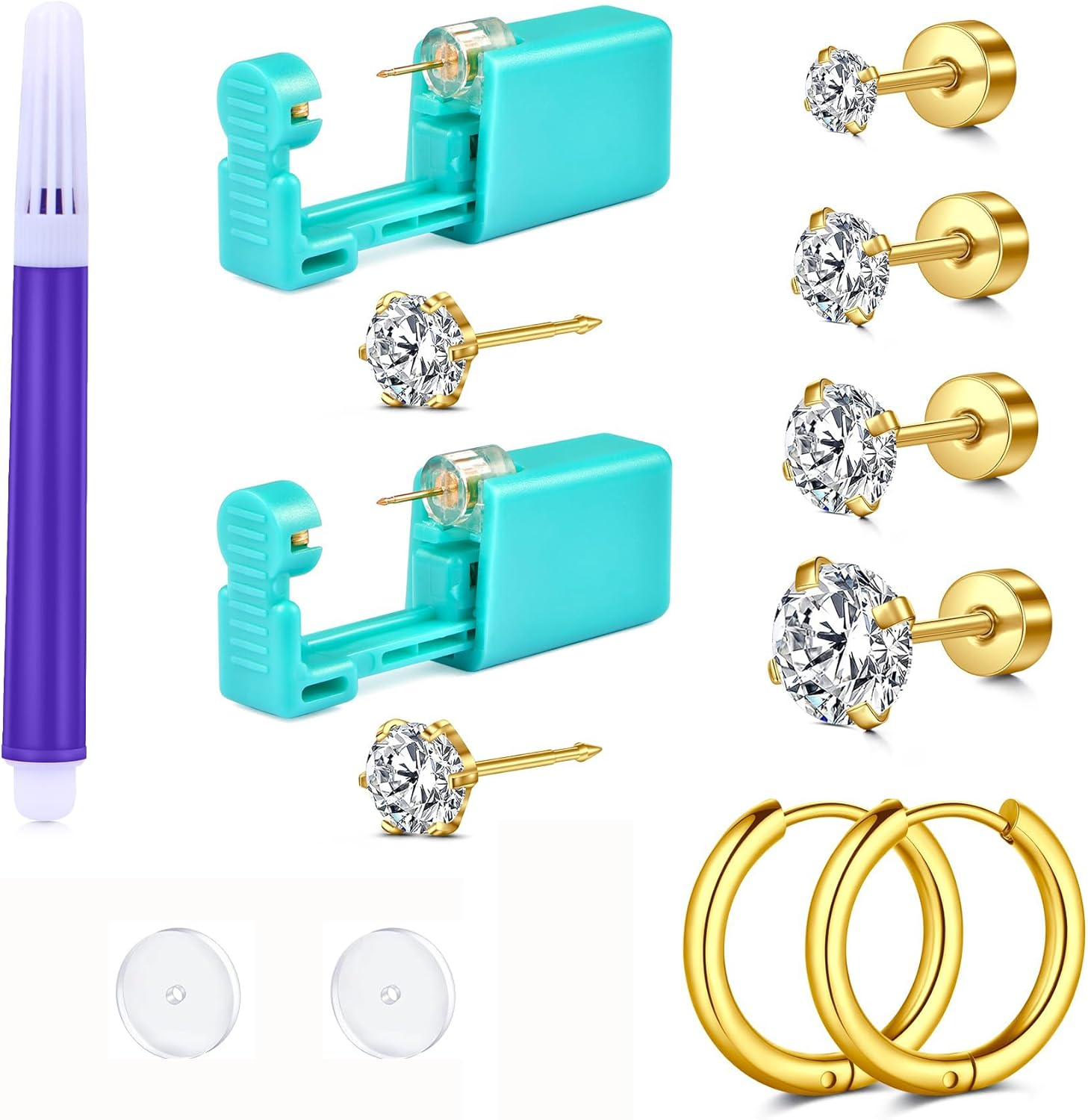 QWALIT Ear Piercing Gun Kit - Gold Self Piercing Earrings Kit with Studs image number 2