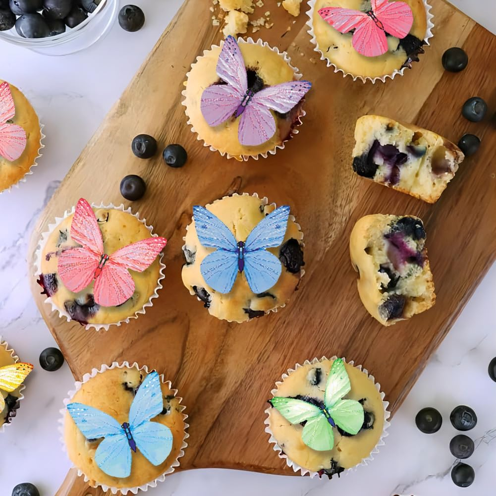 Rstigiker 72Pcs Edible Cake Decorations Colorful Butterfly Cake Decorations 3D Butterfly Cupcake Toppers for Birthday Baby Shower Party Wedding Cakes Desserts Food Decoration image number 1