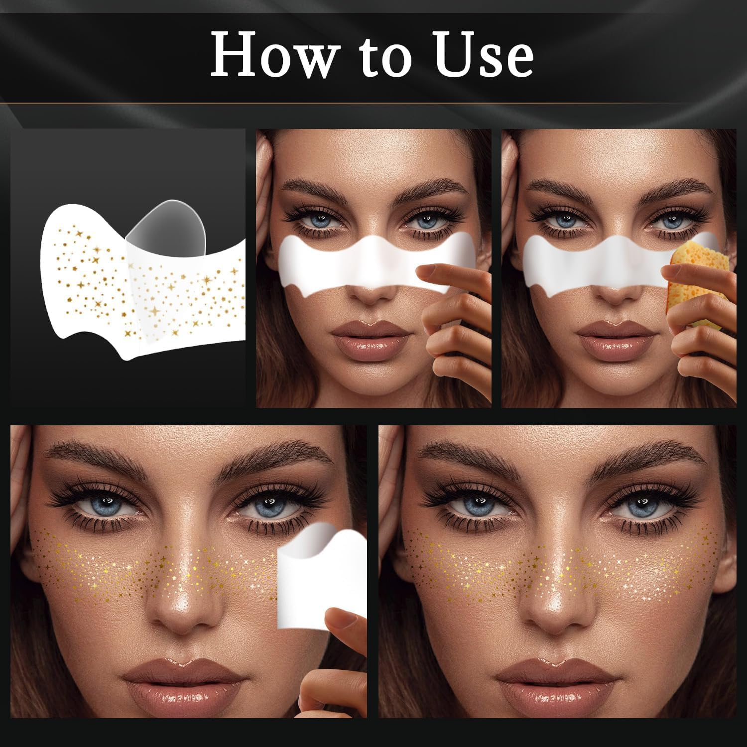 6Pcs Gold Face Makeup Patches, Glitter Freckles Face Tattoo, Glitter Freckles, Sparkle Makeup Patches, Waterproof Face Glitter Speckles Patches for Women