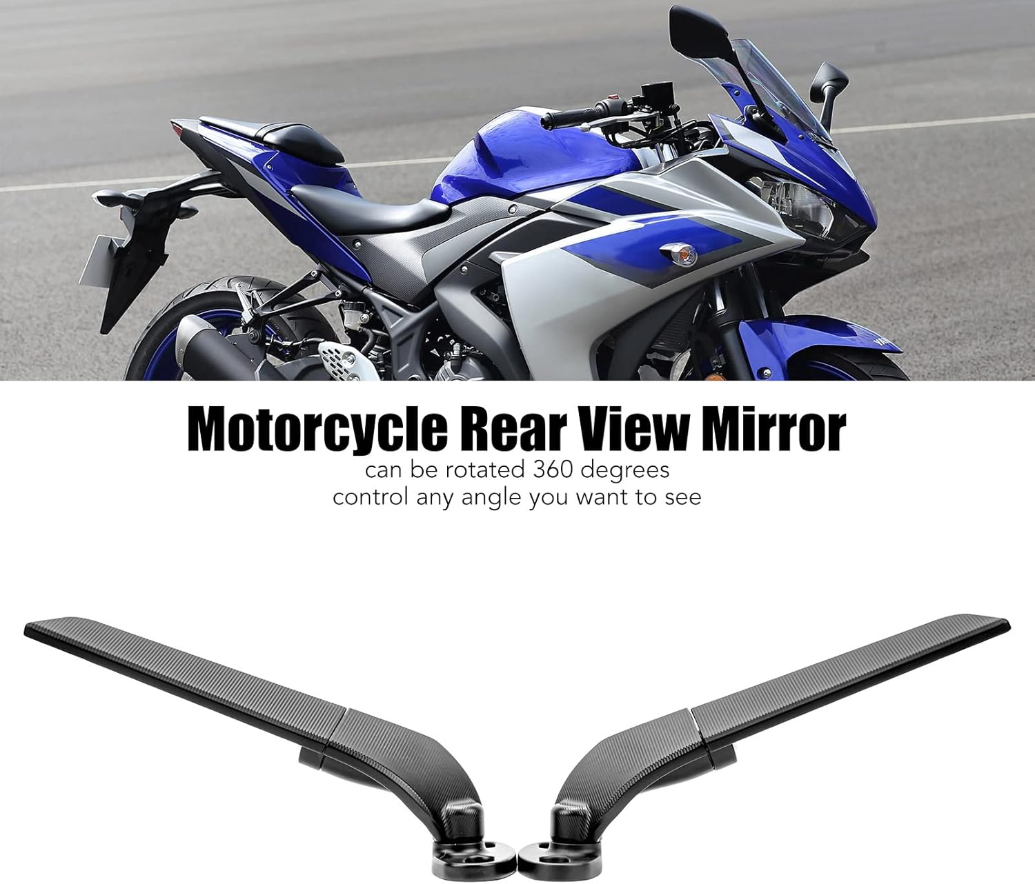 2PCS Motorcycle Rear View Side Mirror, Rotating Wind Wing Adjustable Motorcycle Rearview Mirrors with Installation Accessories, Aluminium Wind Wing for Yamaha R3 V3 R15 R25 R1 R1S image number 1