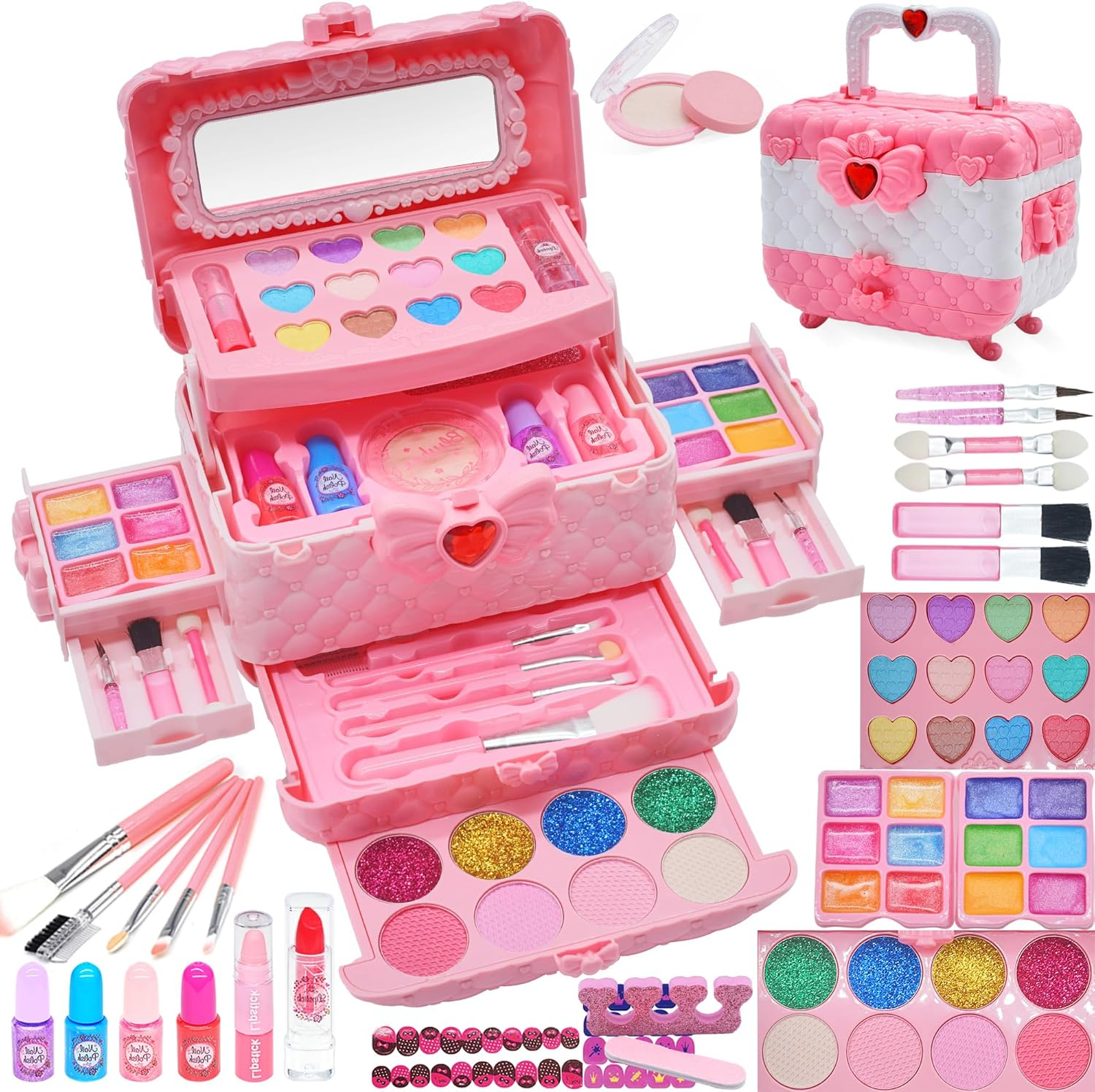 Kids Makeup Toys for Girls - Safe and Washable Makeup for Kids, Kids Makeup Kit for Girl, Real Girls Makeup Kit for Kids Toddler, Princess Birthday Gifts for 4 5 6 7 8 9 Year Old Girls Gift (Pink)