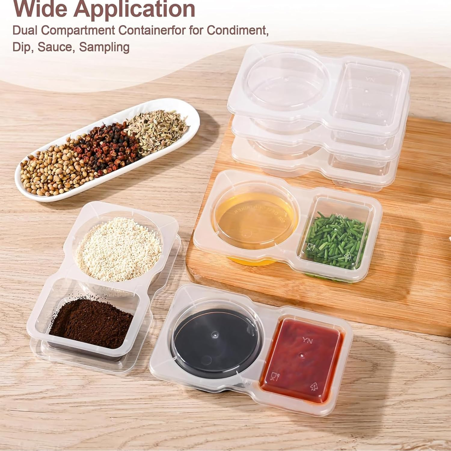 15PCS Double Compartment Condiment Container Reusable Snack Container 2 Condiment Containers with Lids Snack Pack Container Sauce Containers Condiment Containers with Used for Take-Out Condiments image number 6