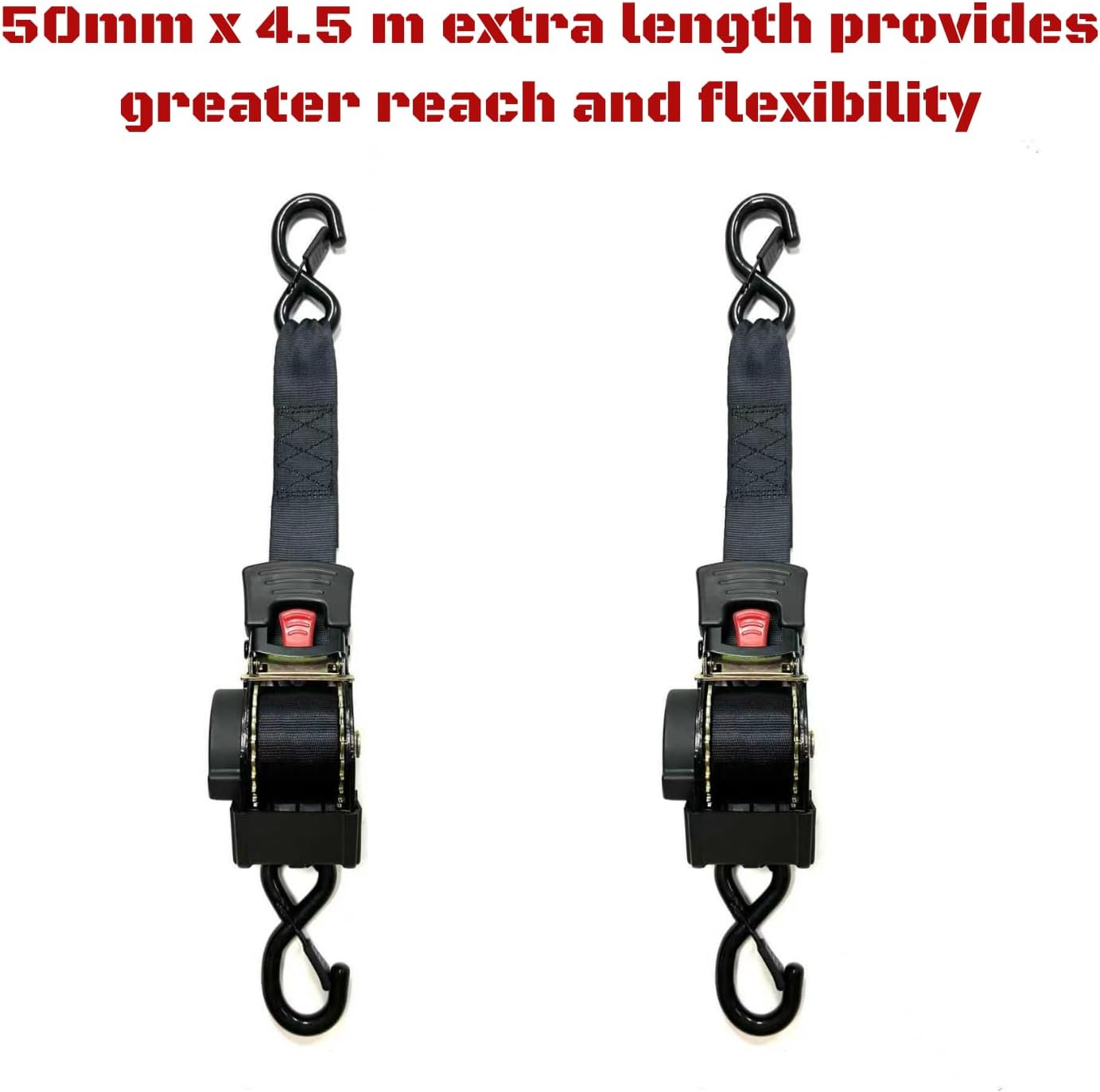 Tiger Australia Heavy Duty 50Mm X 4.5M Auto Retractable Ratchet Tie down Straps 2-Pack, 1600KG Heavy Duty, Upgraded to Stainless Steel Spring, S-Hooks & Storage Bag, for Trailers, Utes, Boats & Moving - Green image number 4