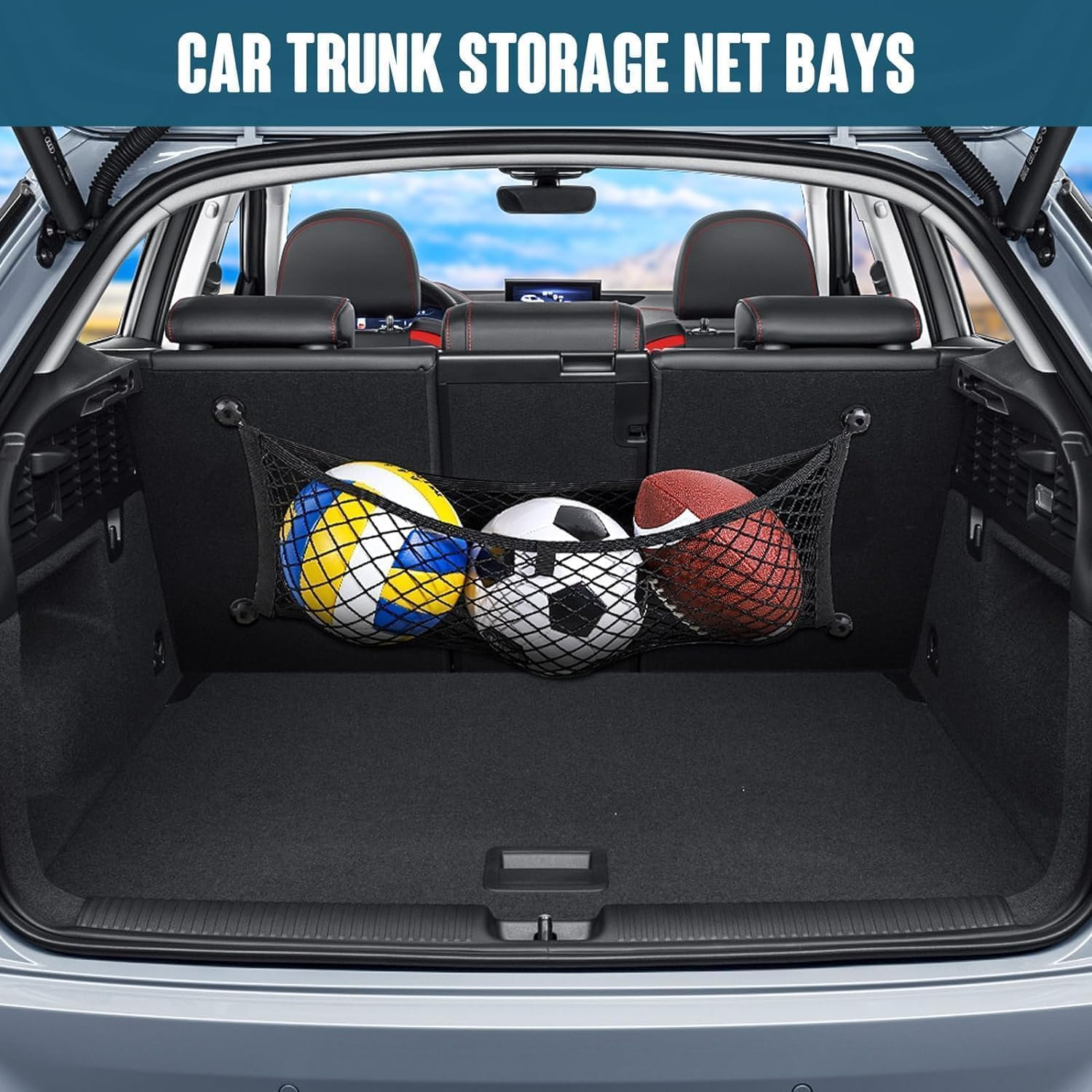 2Pcs Stretchable Elastic Automotive Cargo Nets with Mounting Screws and Hooks, Small Cargo Net Pocket Storage Mesh Net Elastic Automotive Cargo Nets Storage Pouch for Car Truck SUV image number 6