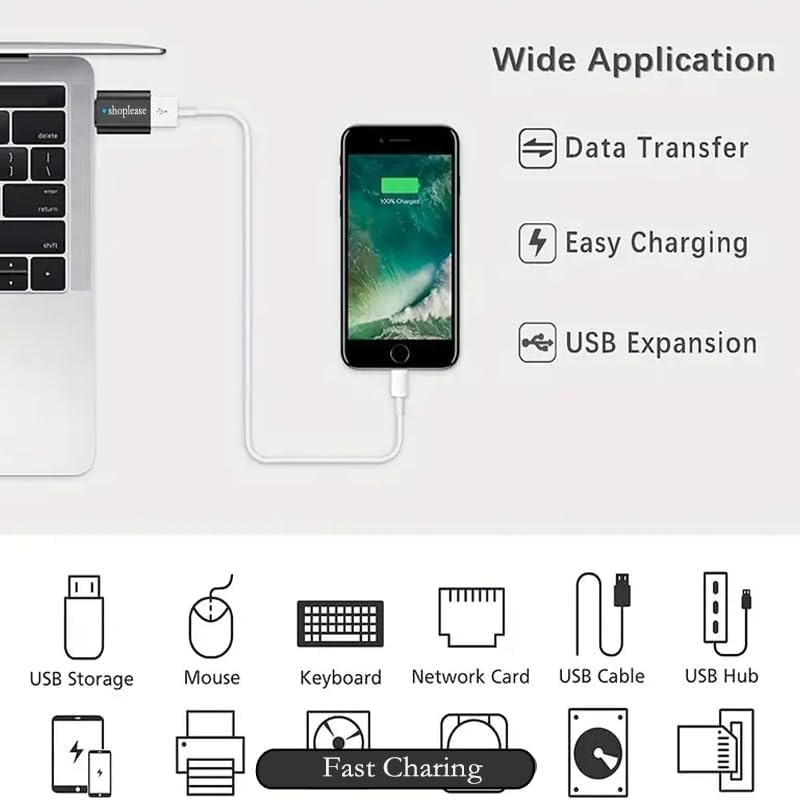Shoplease USB-C to USB Adapter with LED Indicator, Type a Female to Type C Male, 4 Pack, Black, Compatible with Iphone Macbook Ipad Galaxy
