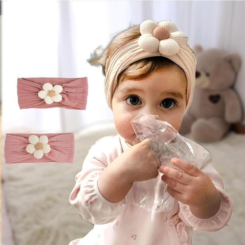 Baby Girl Headbands Bows Turban Nylon Newborn, 3Pcs Soft Elastic Knotted Headbands, Baby Head Wrap Hair Band image number 1