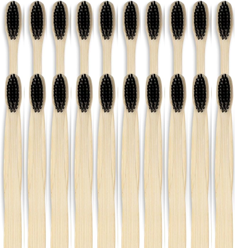 Natural Bamboo Toothbrush &ndash; Biodegradable Eco-Friendly Adult Toothbrush | Soft Tapered Bristles | Vegan, Bpa-Free, Zero Waste Oral Care (20 X CHARCOAL)