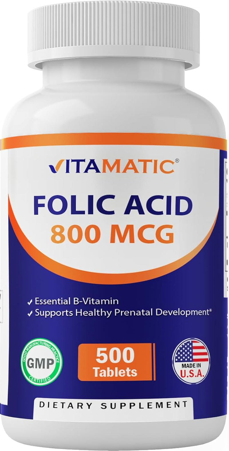 Vitamatic Folic Acid 800 Mcg - 500 Vegetarian Tablets - Vitamin B9 image number 3