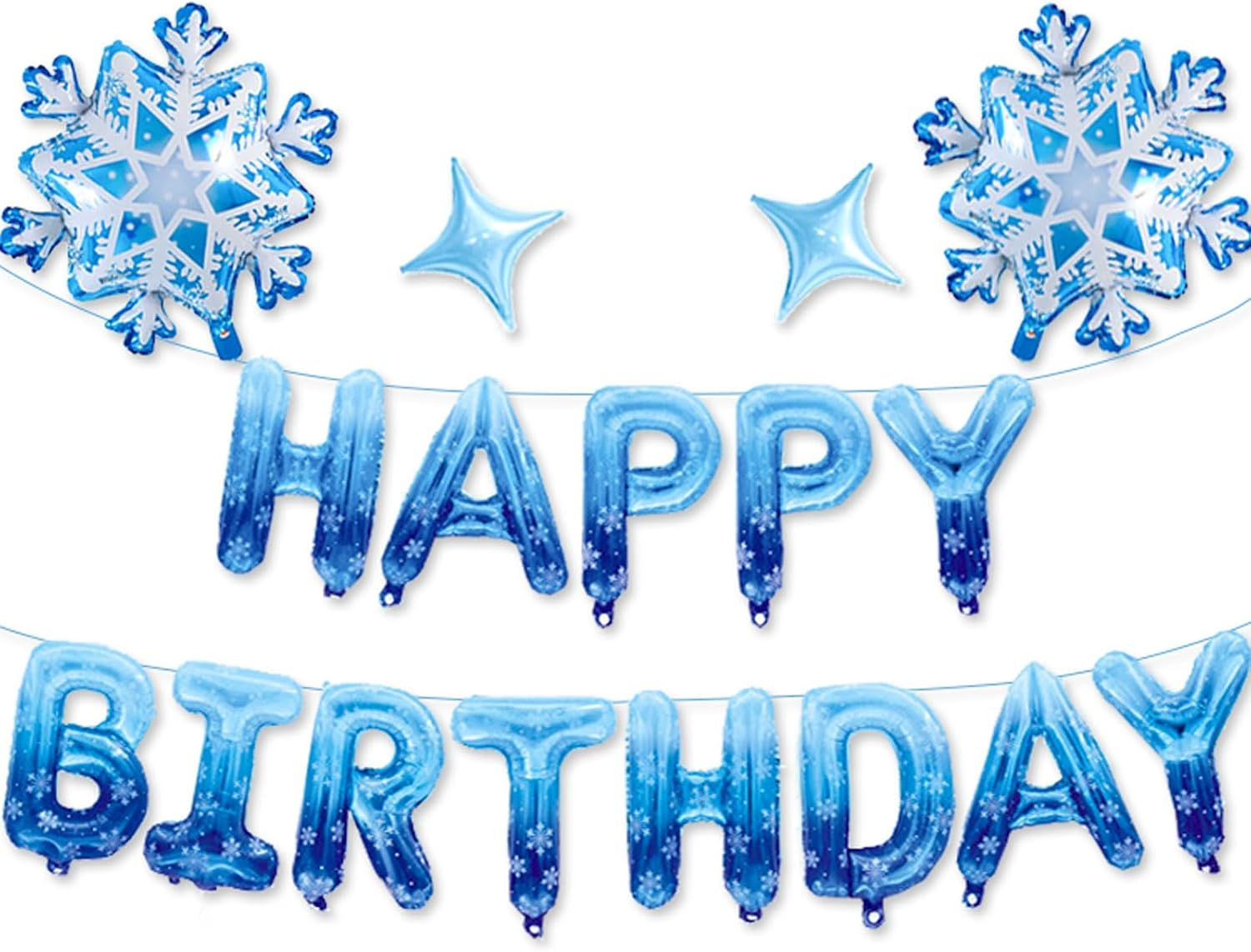 Blue Snowflake Happy Birthday Foil Balloon Banner Set for Winter Wonderland Birthday Party Decorations image number 5