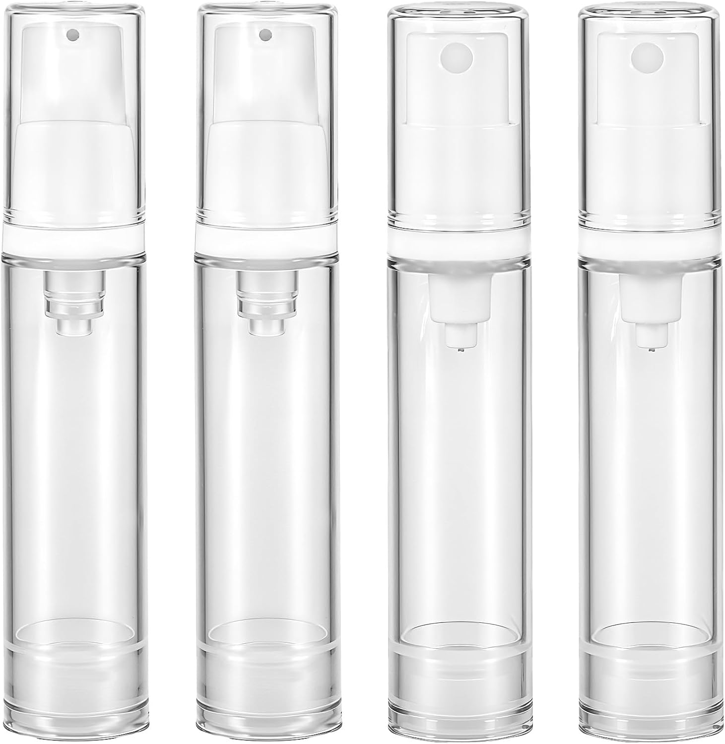 Aiyorse 4 Pcs Refillable Clear Travel Pump Bottles, 10Ml Airless Cosmetic Container for DIY Foundation, Essential Oils, Disinfectant Spray (White)