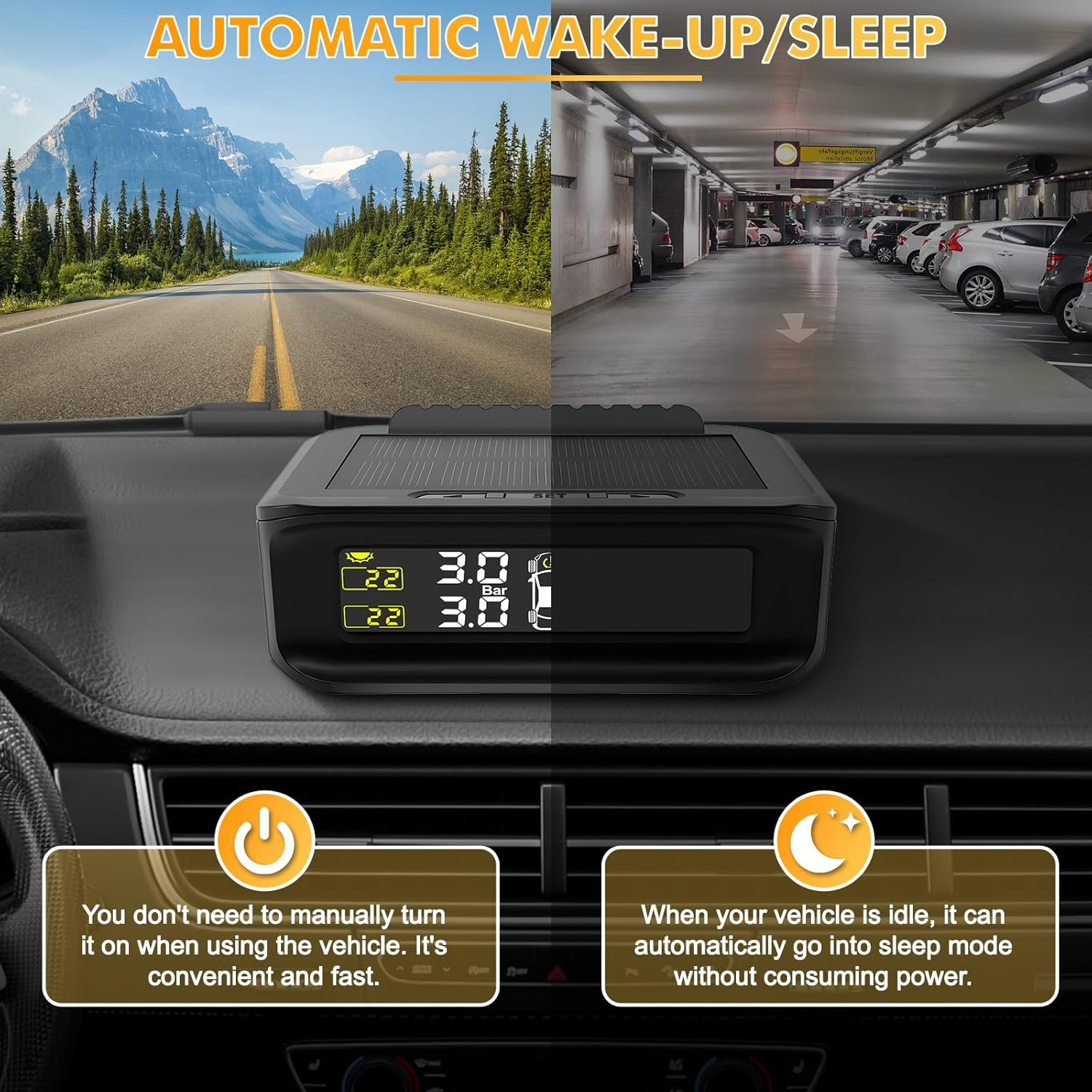 Avutrel TPMS Waterproof Tyre Pressure Monitoring System Wireless Solar Real-Time for Car Caravan SUV RV Trailer Van (0-5 Bar) - 4 External TPMS Sensors with 5 Alarm Modes image number 1