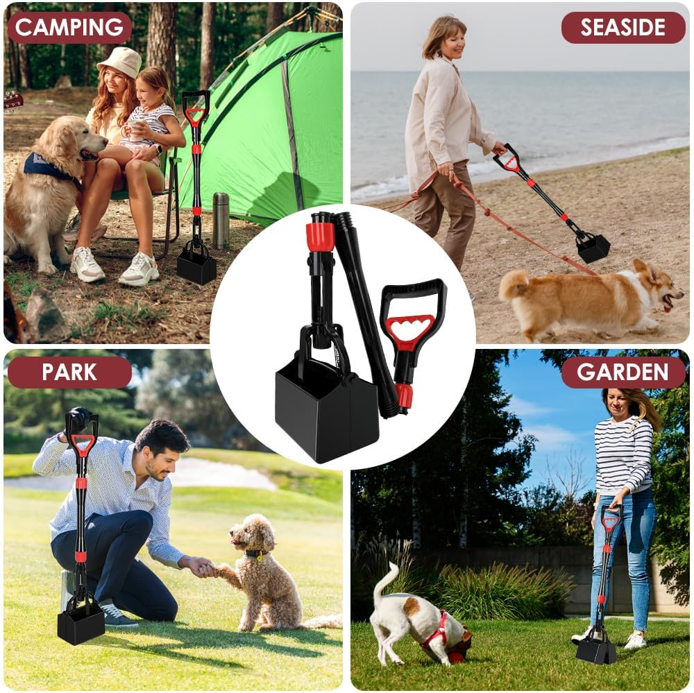 Nasjac Dog Pooper Scooper, 32'' Long Handle Foldable Pet Pooper Scooper Flat Bottom, Portable Poop Waste Pick up Rake with Durable Spring for Small Medium Large Dog Puppy (Length: 32"/81Cm, Red) image number 2